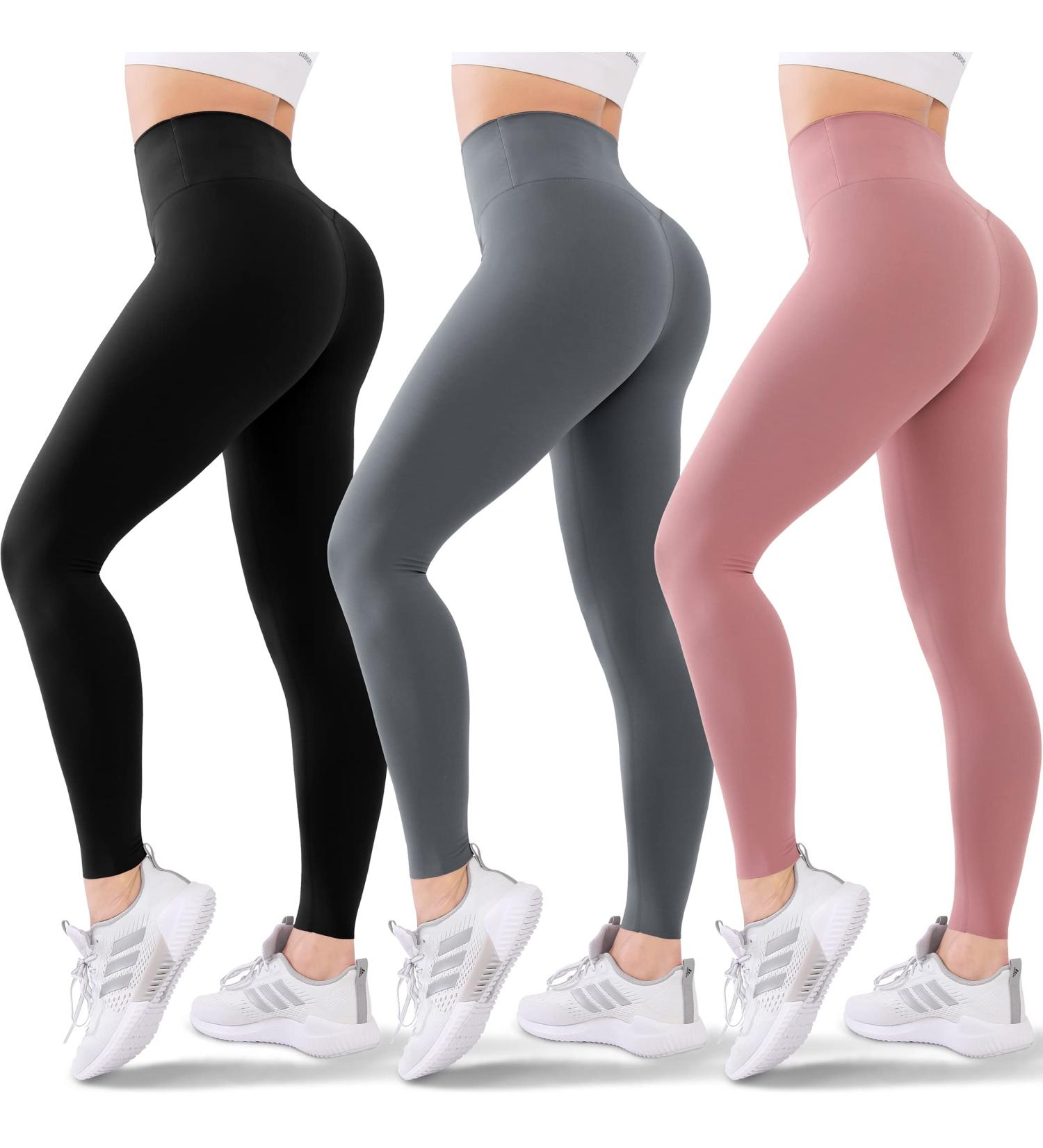 Blisset High Waisted Leggings 3 Pack for Women - Tummy Control Pants for Yoga & Workout - Reg & Plus Size - Small-Medium - Black/Grey/Brown - Buy Online on GoSupps.com