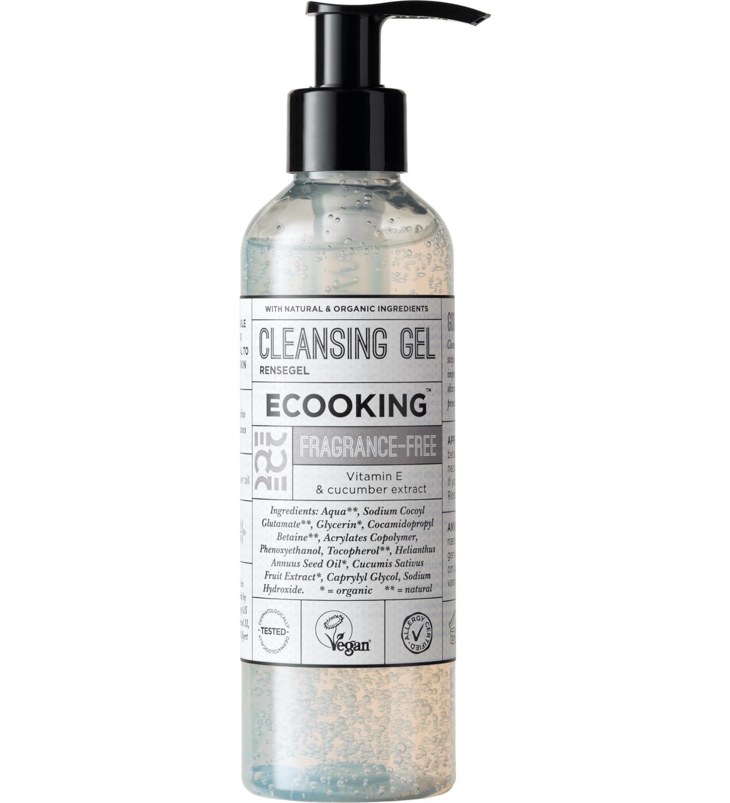 Ecooking Fragrance-Free Face Cleansing Gel with Organic Sunflower Oil Vitamin E & Cucumber Extract 200ml | Normal Oily & Sensitive Skin Cleanser | Blemish Control & Makeup Remover Without Fragrance - Buy Online on GoSupps.com