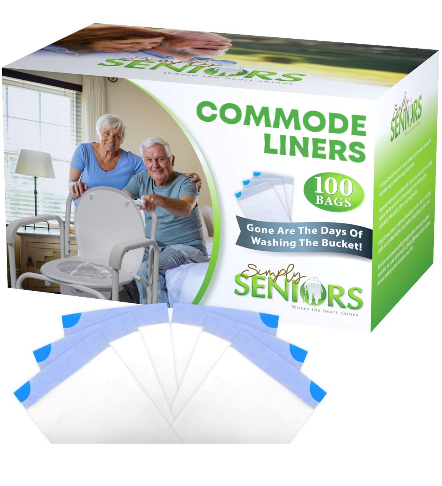 Commode Liners - 100 Strong Portable Toilet Bags - Easy To Use Bedside Commode Liners Disposable - Toilet Liners That Support Dignity of Seniors & Disabled - No More Buckets to Wash - NO Absorbent Pad - Buy Online on GoSupps.com