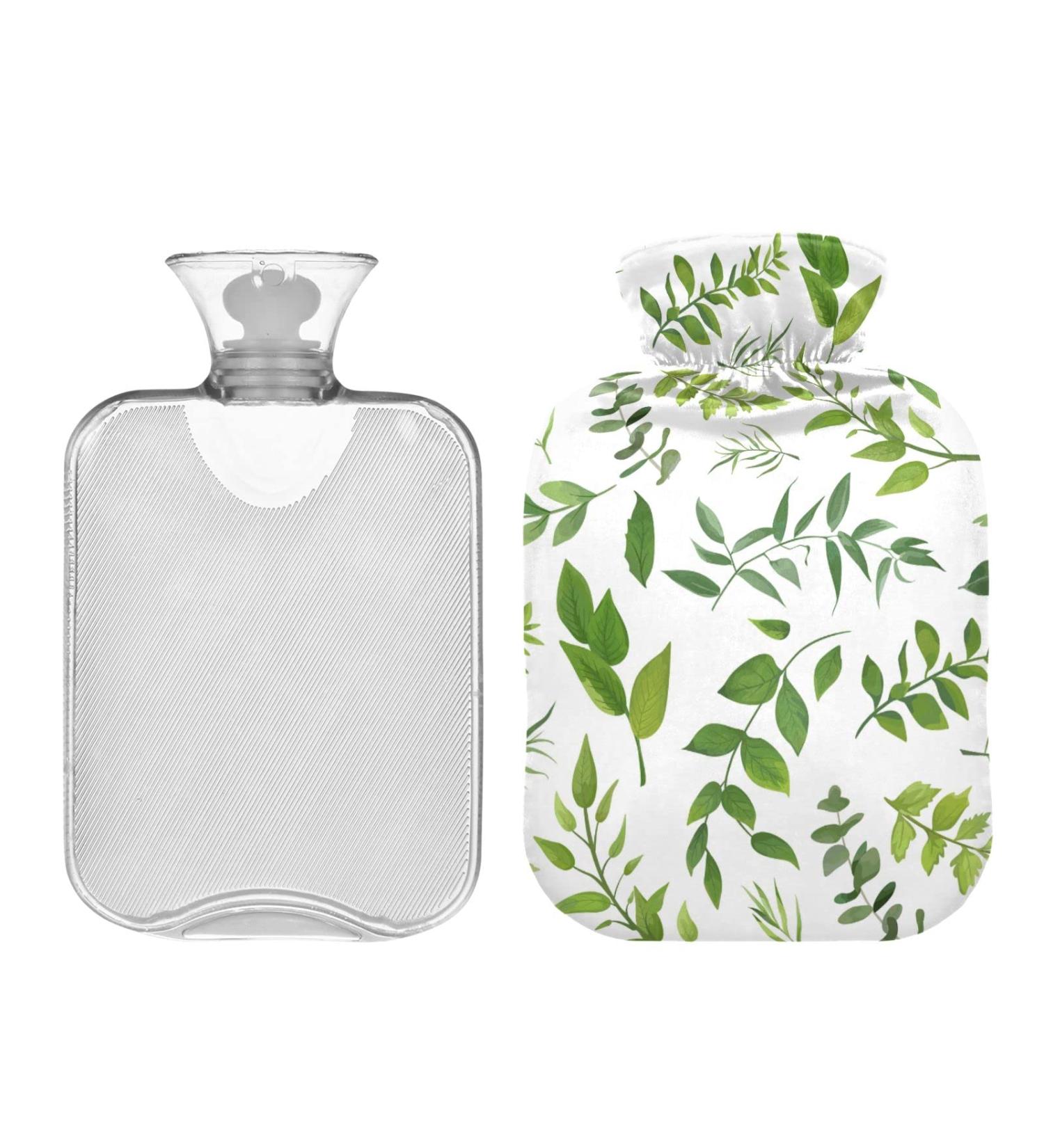 2L Floral Hot Water Bottle with Lid - Green Leaves Design for Pain Relief & Winter Warmth - Buy Online on GoSupps.com