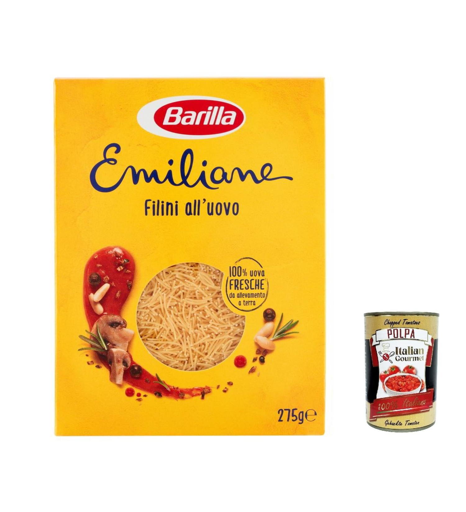  Italian Gourmet E.R. Barilla Egg Pasta Le Emiliane Filini Egg Pasta 275g + Italian Polpa Gourmet 400g (Pack of 20) - Buy Online on GoSupps.com