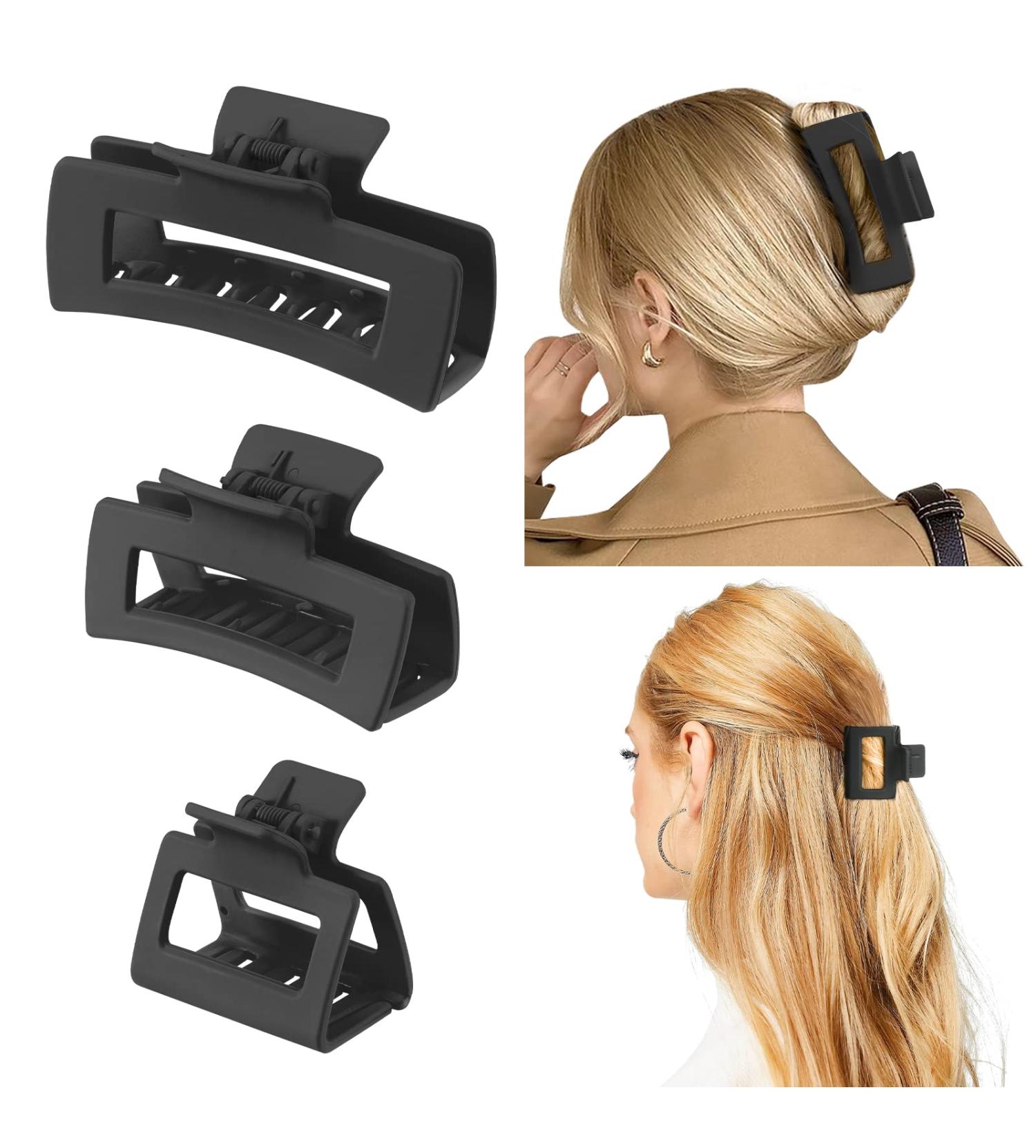 Shinowa 3 Pack Hair Claw Clips - Non-slip Matte Hair Clips for Women - Strong Hold Jaw Clip Set for Thick & Thin Hair - Black Assortment - Buy Online on GoSupps.com