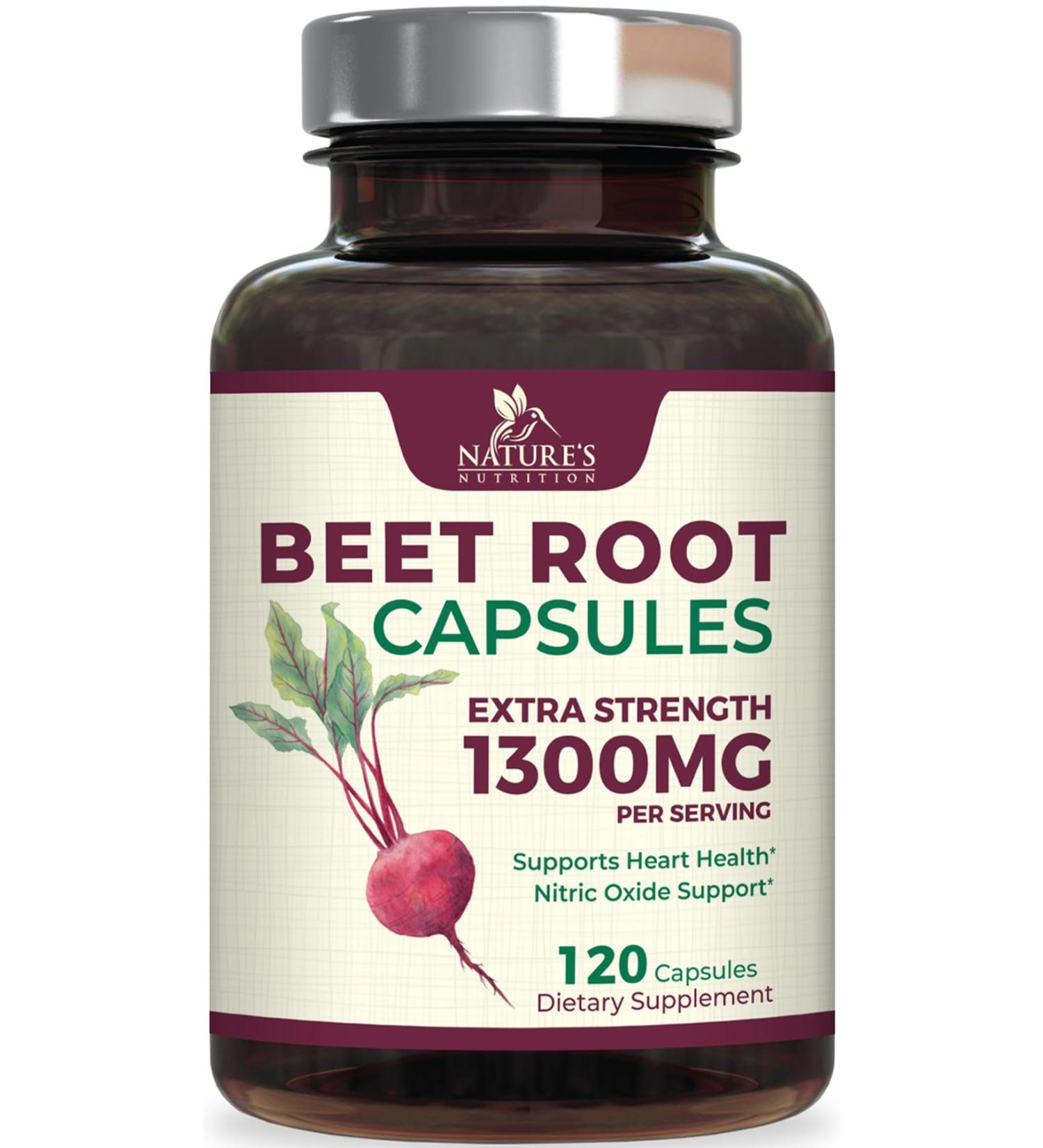 Beet Root Capsules 1300mg - Extra Strength Red Beetroot Powder Supplement Supports Nitric Oxide Production Heart Health & Natural Energy Non-GMO Vegan Gluten Free 120 Veggie Capsules 120 Count (Pack of 1) - Buy Online on GoSupps.com