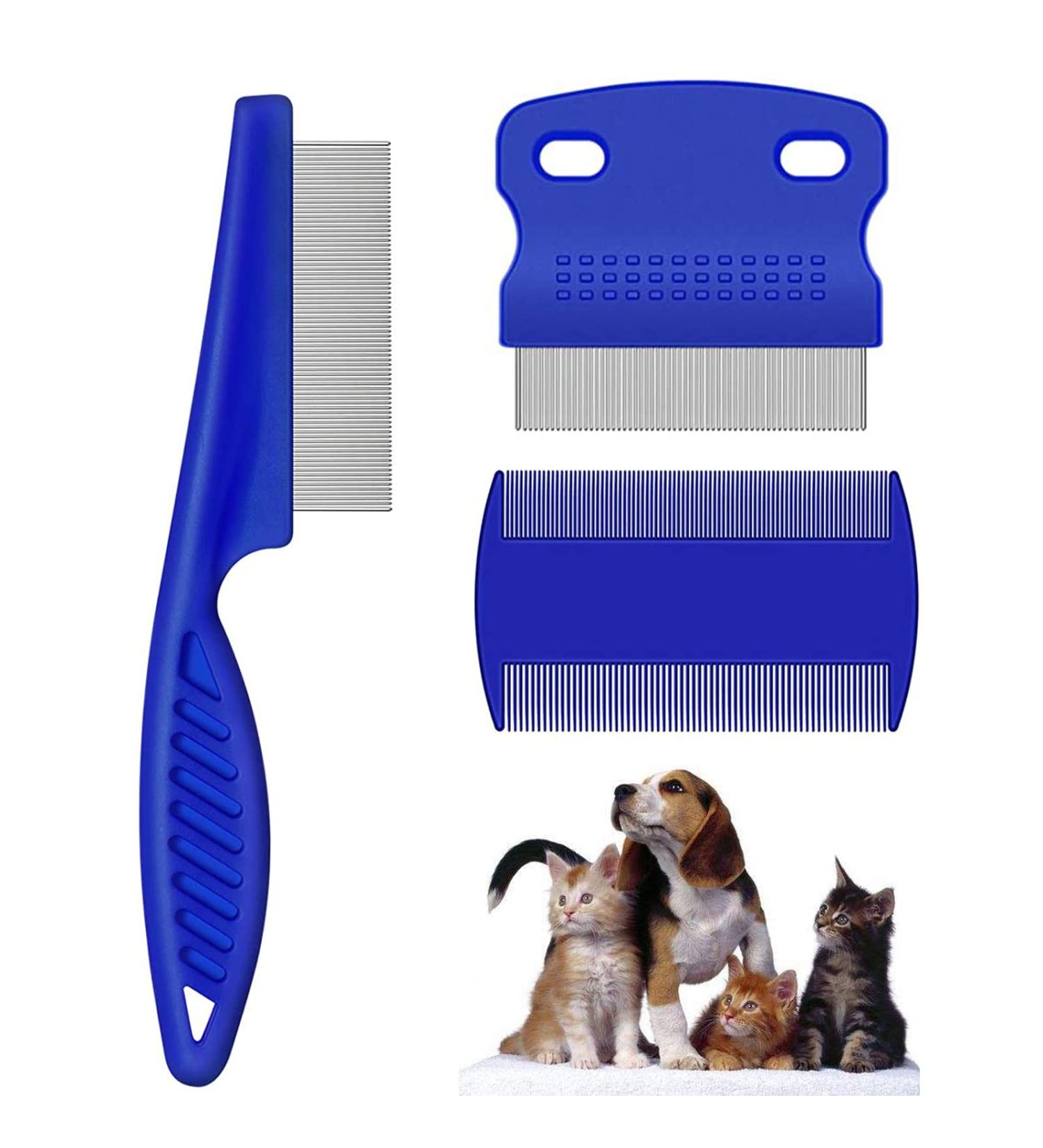 3-Piece Cat & Dog Flea Comb Set - Stainless Steel Pet Care Combs for Flea & Lice Removal | Effective Tear Stain Remover - Buy Online on GoSupps.com