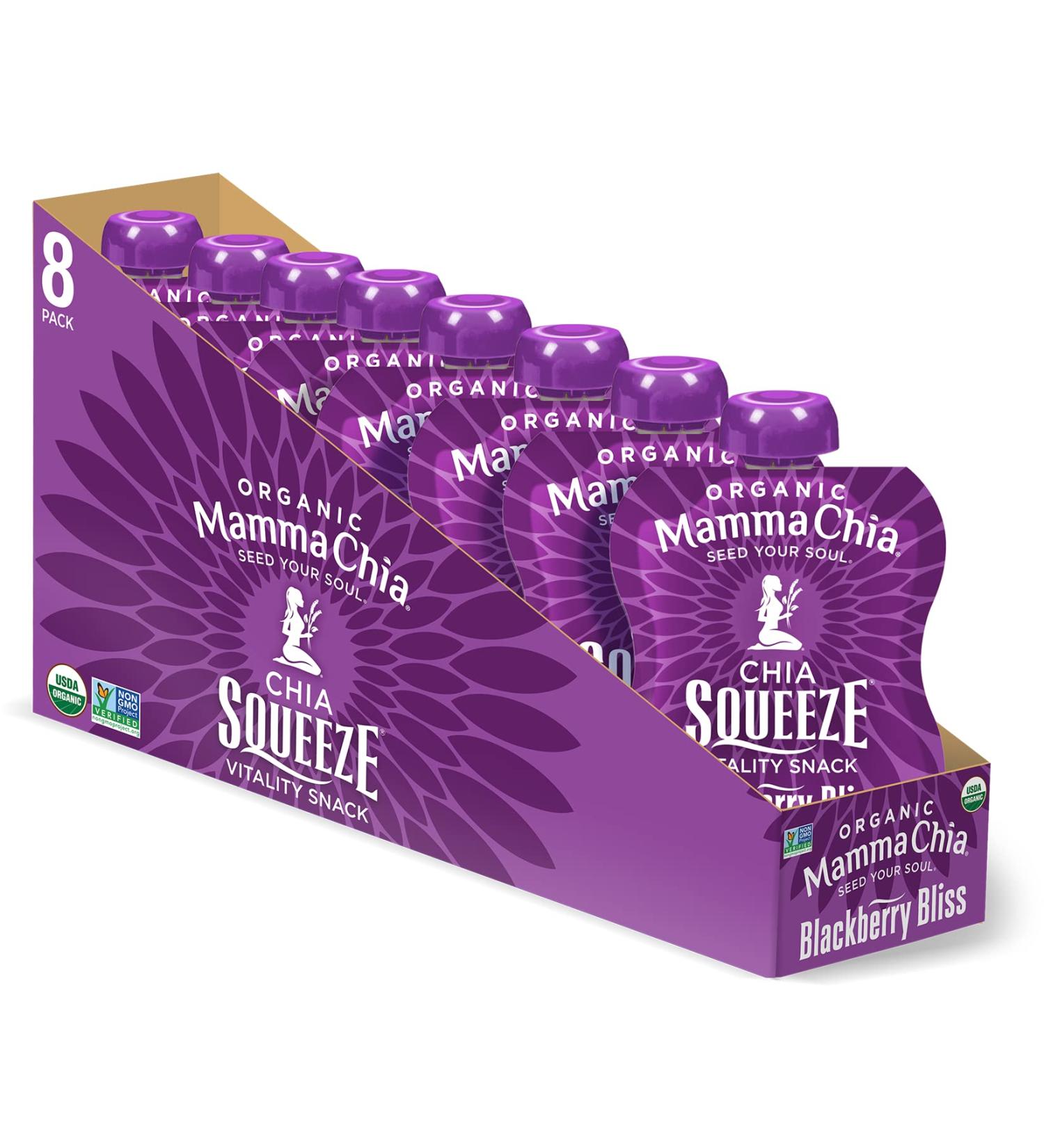 Mamma Chia Organic Blackberry Bliss Vitality Squeeze Snack - Pack of 16 | USDA Organic, Non-GMO, Vegan, Gluten-Free, Kosher | 70 Calories | Fruit and Vegetable Chia Snack - Buy Online on GoSupps.com