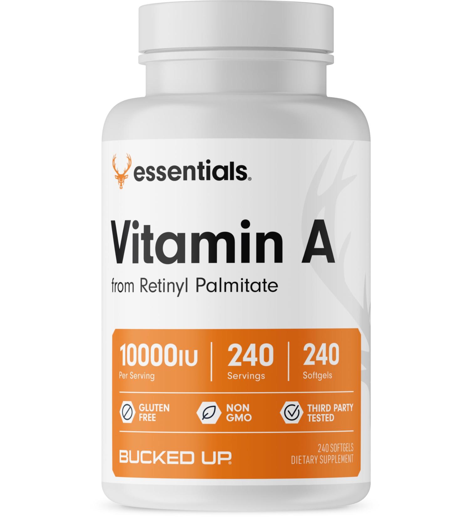 Bucked Up Vitamin A 10000IU Per Serving Essentials (240 Servings 240 Softgels) - Buy Online on GoSupps.com