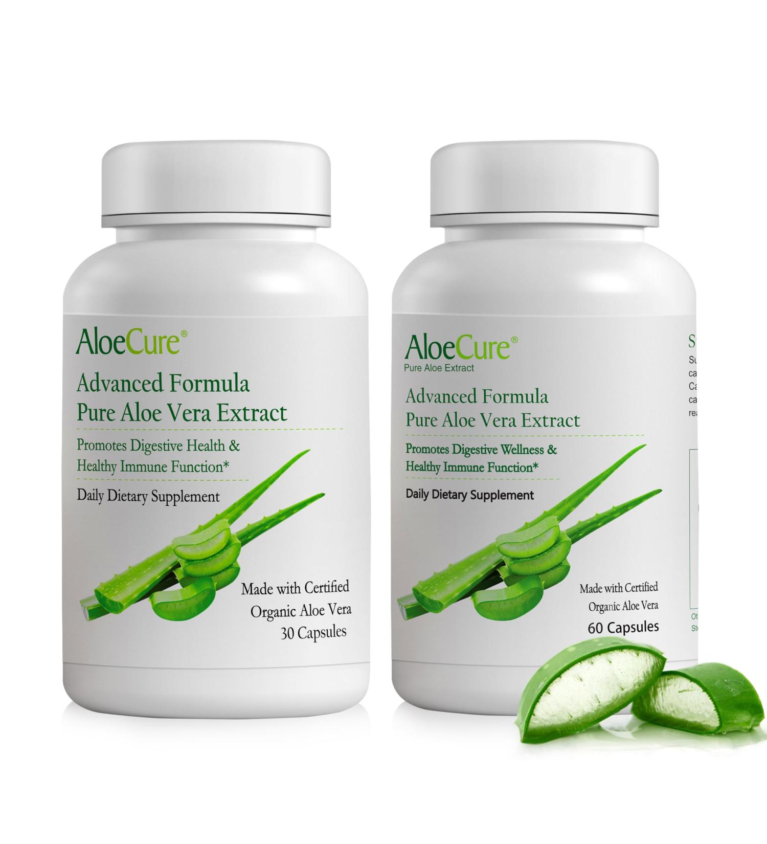 AloeCure Organic Aloe Vera Capsules 2 Pack - 1btl x 30caps, 1btl x 60caps - Buy Online on GoSupps.com