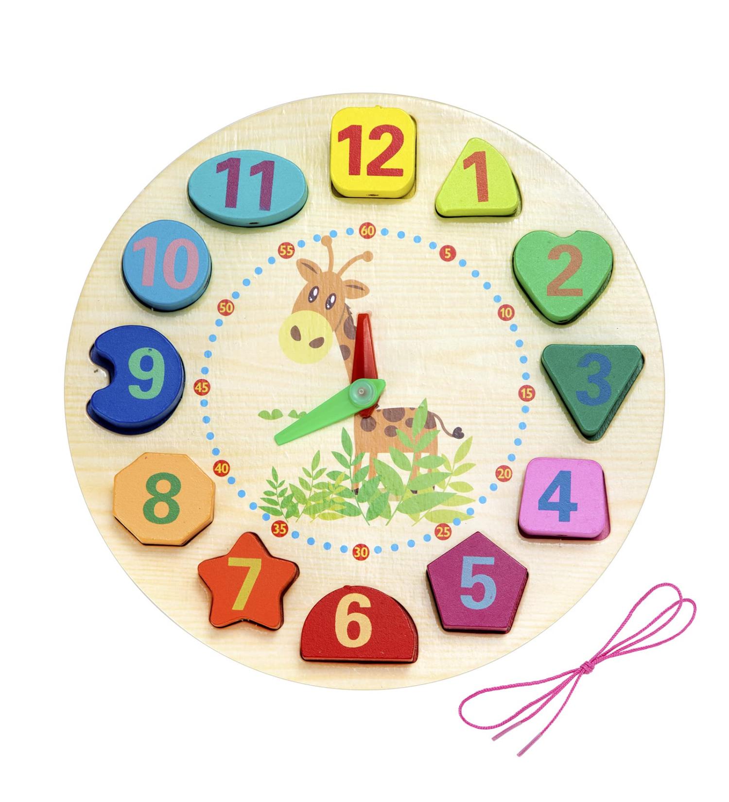 Wooden Learning Clock Toy for Kids - Educational Clock with Rope Numbers & Shapes | Perfect for Children Ages 3+ - Buy Online on GoSupps.com