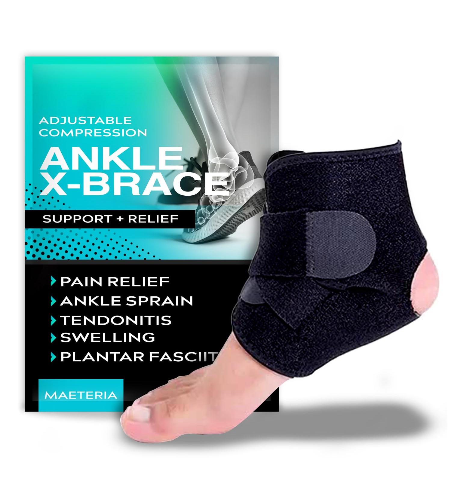 Ankle Brace - Support Wrap for Sprained Ankle Plantar Fasciitis Pain relief and support with comfortable adjustable cross Brace Breathable Neoprene Fits Men and Women
