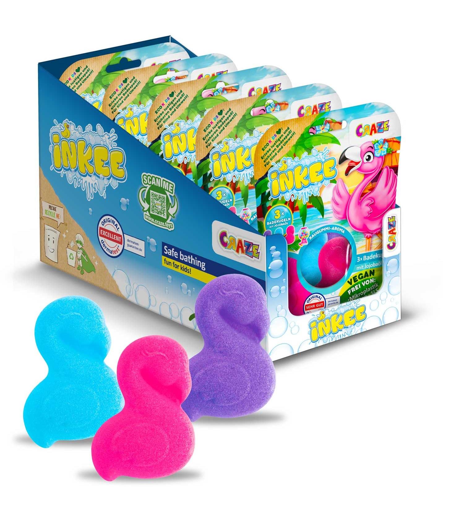 INKEE FLAMINGO Bath Bombs for Kids 15 x 15 g Fun Colours Jojoba Oil and Chewing Gum Flavour - Buy Online on GoSupps.com