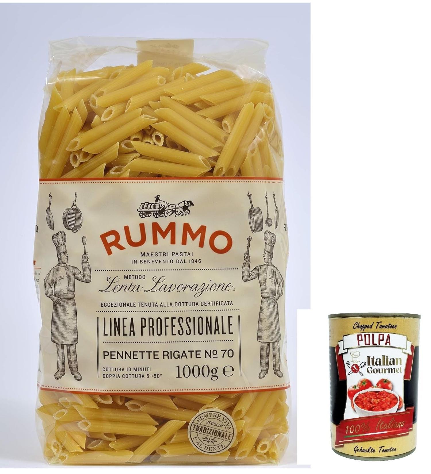  Italian Gourmet E.R. Rummo Pennette Rigate N. 70 Italian Pasta with Durum Wheat Semolina 1 kg + Italian Gourmet Tomato Pulp 400 g Box - Buy Online on GoSupps.com