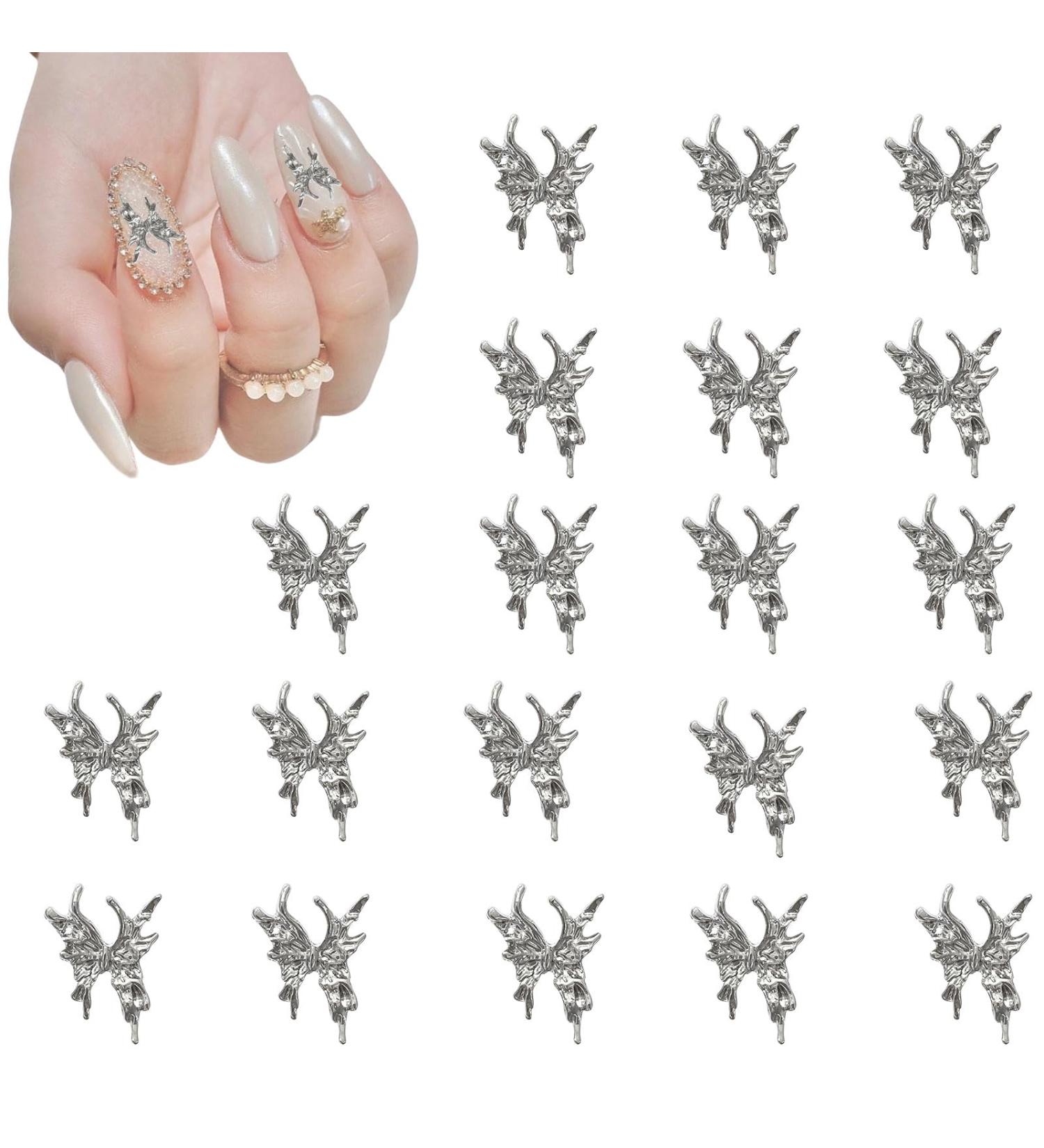20 Pcs Alloy Butterfly Nail Decorations - 3D Luxury Silver Nail Art Charms for Women & Girls - Perfect Nail Design Accessories - Buy Online on GoSupps.com