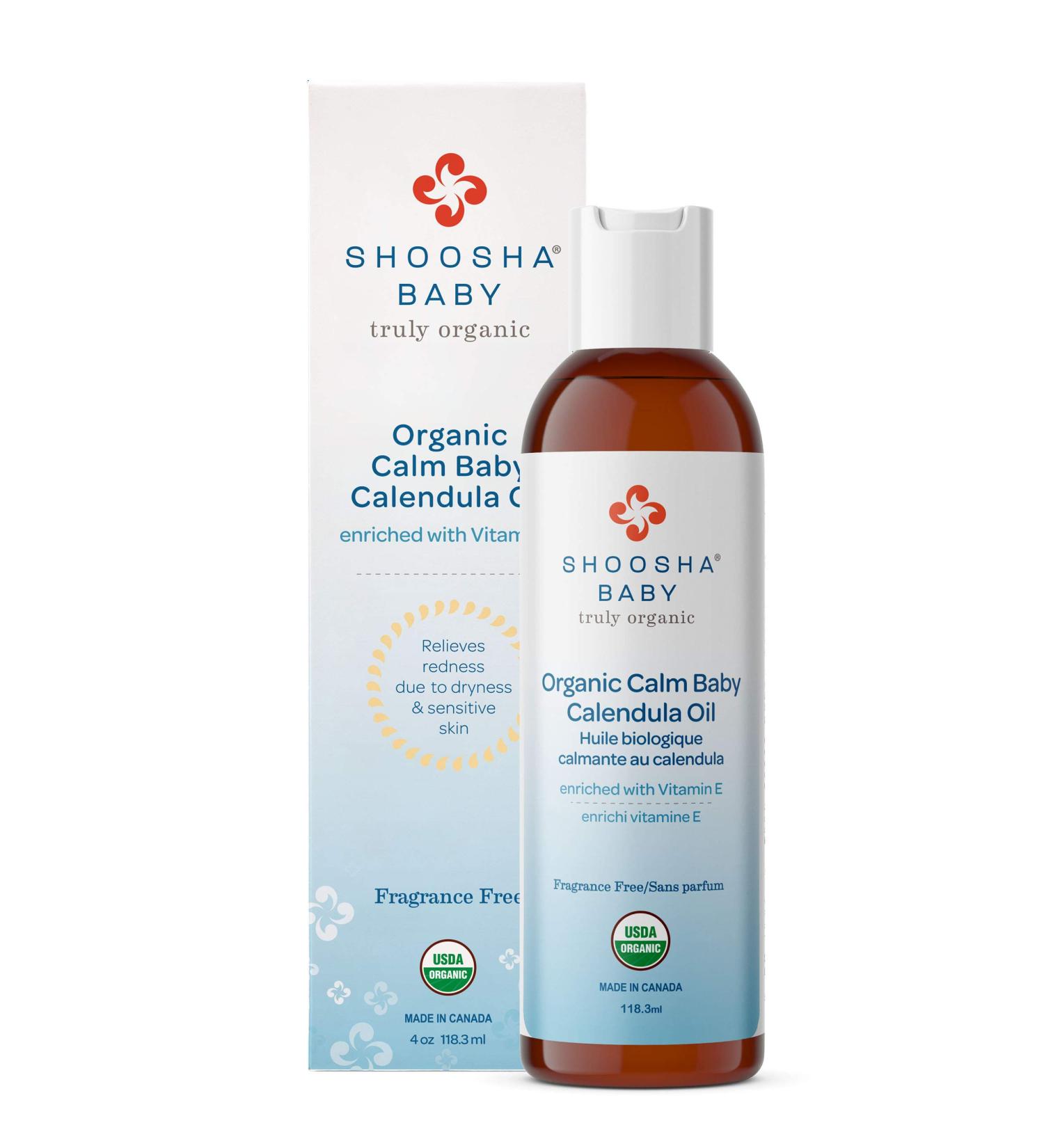 Shoosha Organic Calendula Oil for Babies - Fragrance-Free Massage Moisturizer | Hypoallergenic & Gluten-Free | 100% Real Calendula Oil - Biodegradable - Buy Online on GoSupps.com