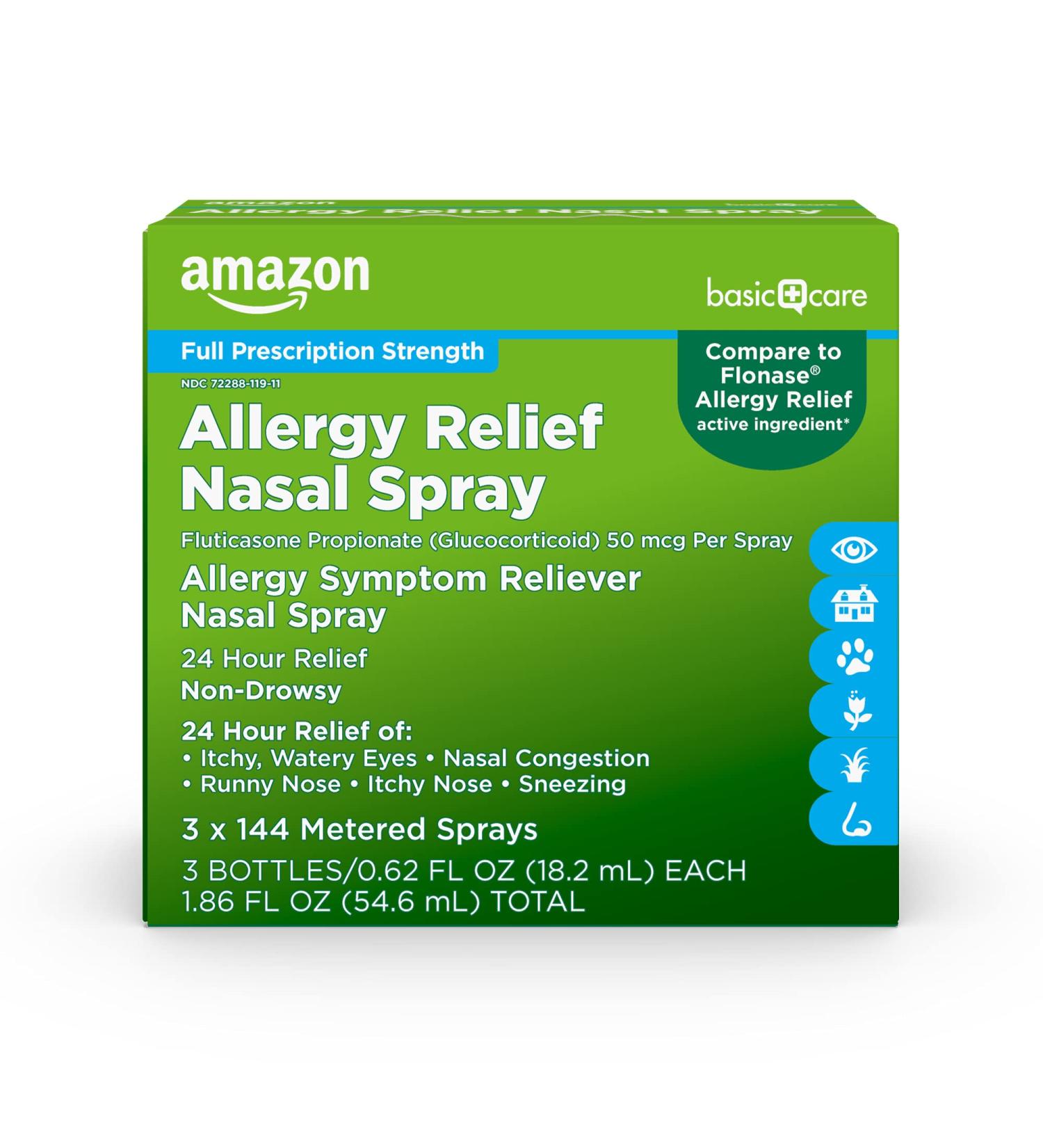 Amazon Basic Care Fluticasone Propionate Nasal Spray 50mcg - 24-Hour Allergy Relief (3 Pack) - Buy Online on GoSupps.com
