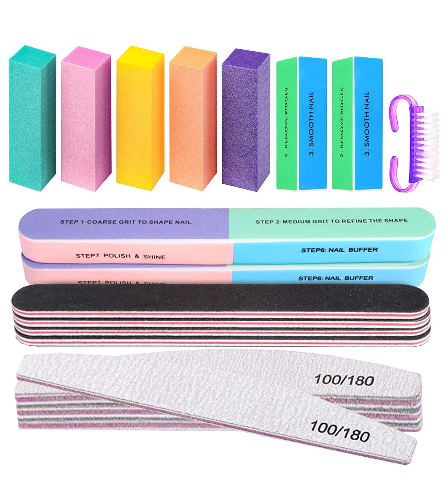 18Pcs Nail File Buffer Block Set for Gel Nails | 100/180 Grit Coarse Buffing | Reusable Finger & Toenail Files | 7-Way + 4-Way Nail Smoother - Buy Online on GoSupps.com