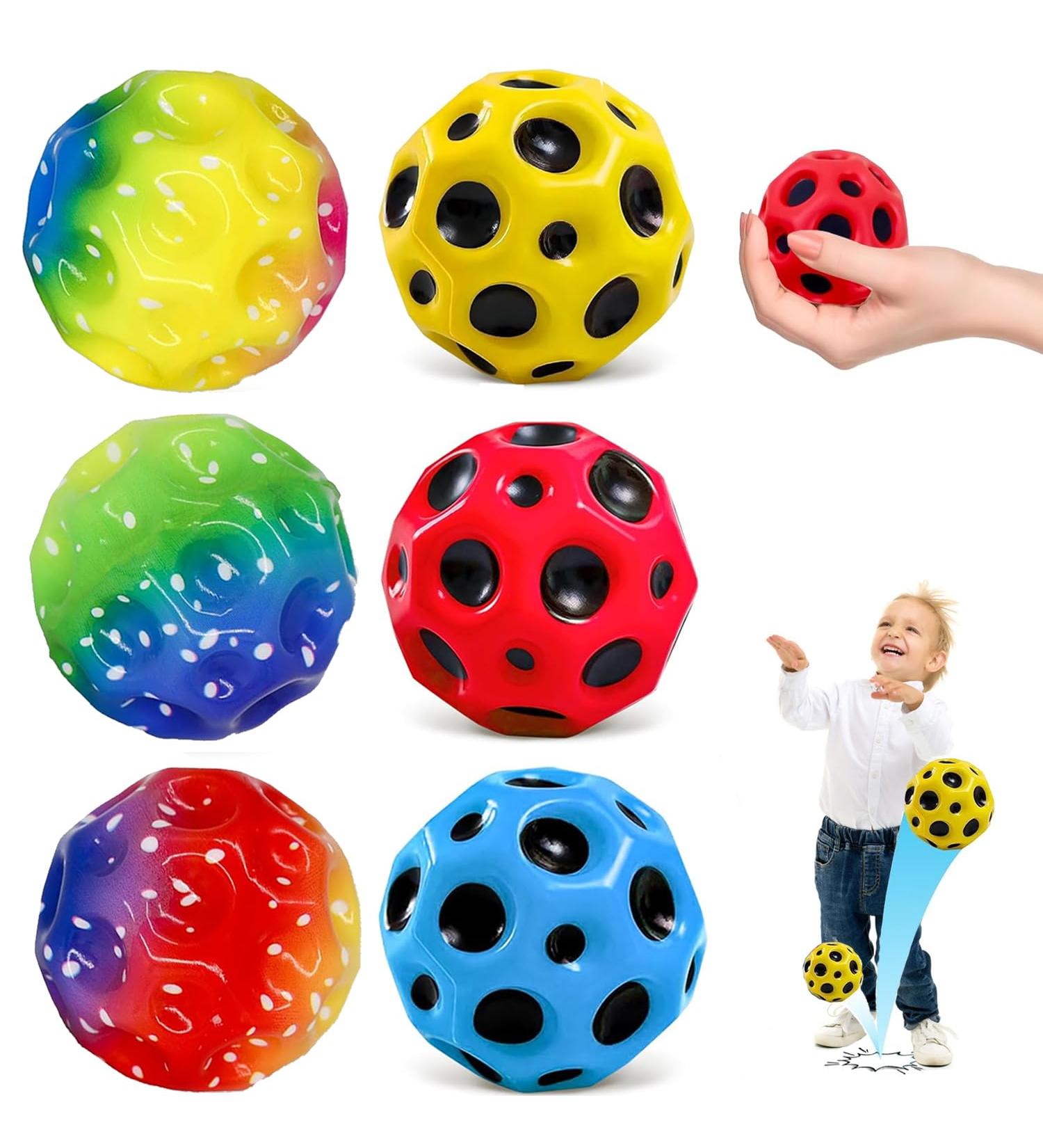 Byhotome Moon Ball Set - 6 High Jump Rubber Space Balls for Kids | 7cm Bouncy Balls | Perfect Party Gifts | Mix-Color High Bounce Toys - Buy Online on GoSupps.com