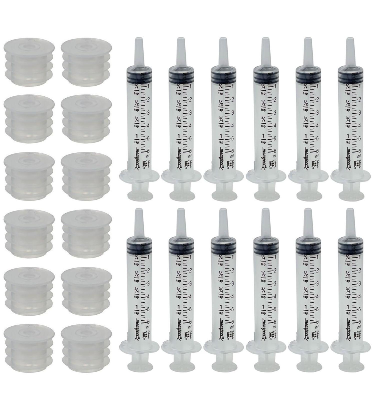 Press in Bottle Adapter for 18mm Neck Bottles - 6ml Clear Oral Syringe (Pack of 12) | International Shipping - Buy Online on GoSupps.com