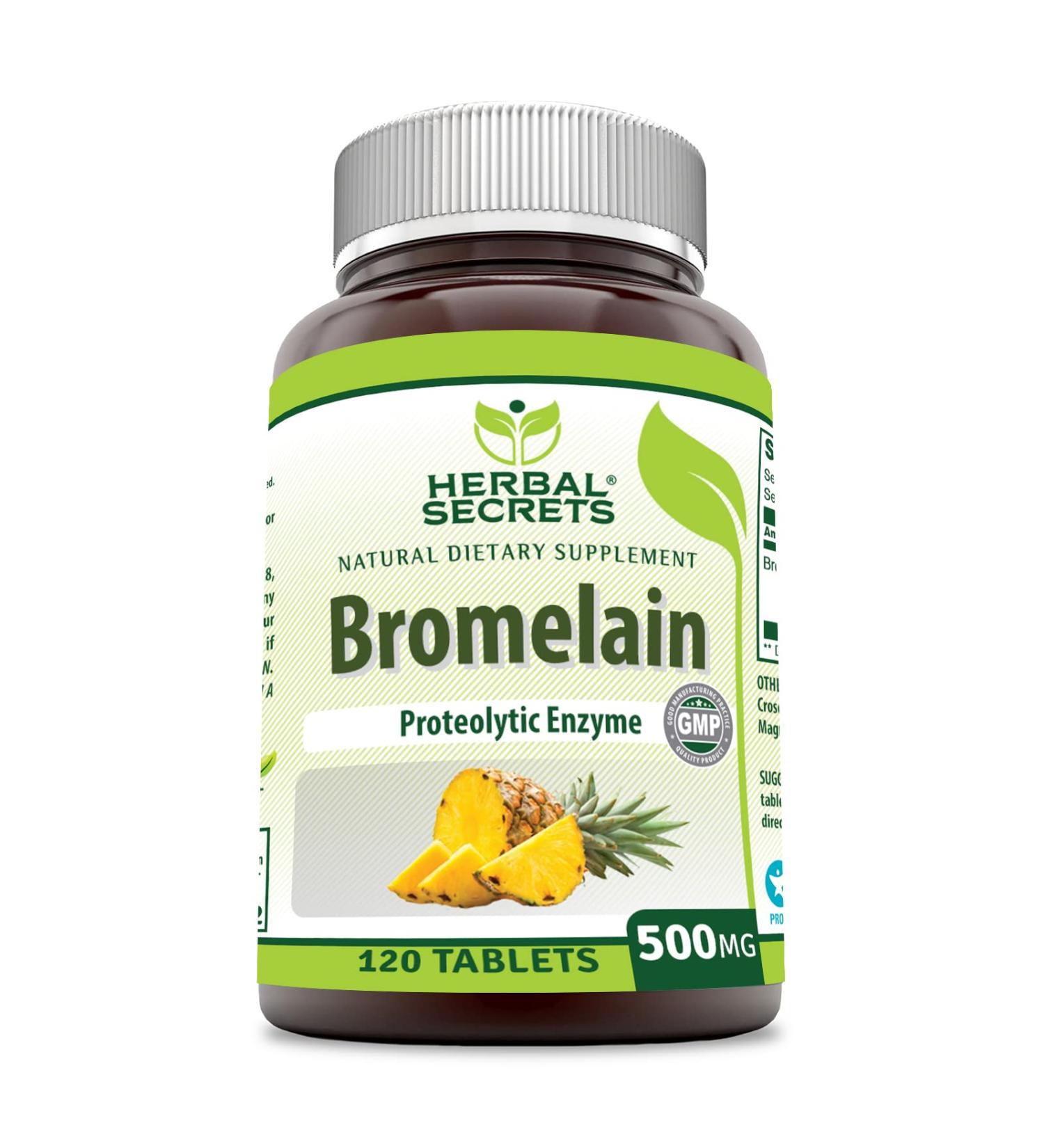 Herbal Secrets Bromelain 500 mg Tablets - Non-GMO, Gluten Free, Made in USA (120 Count) - Buy Online on GoSupps.com