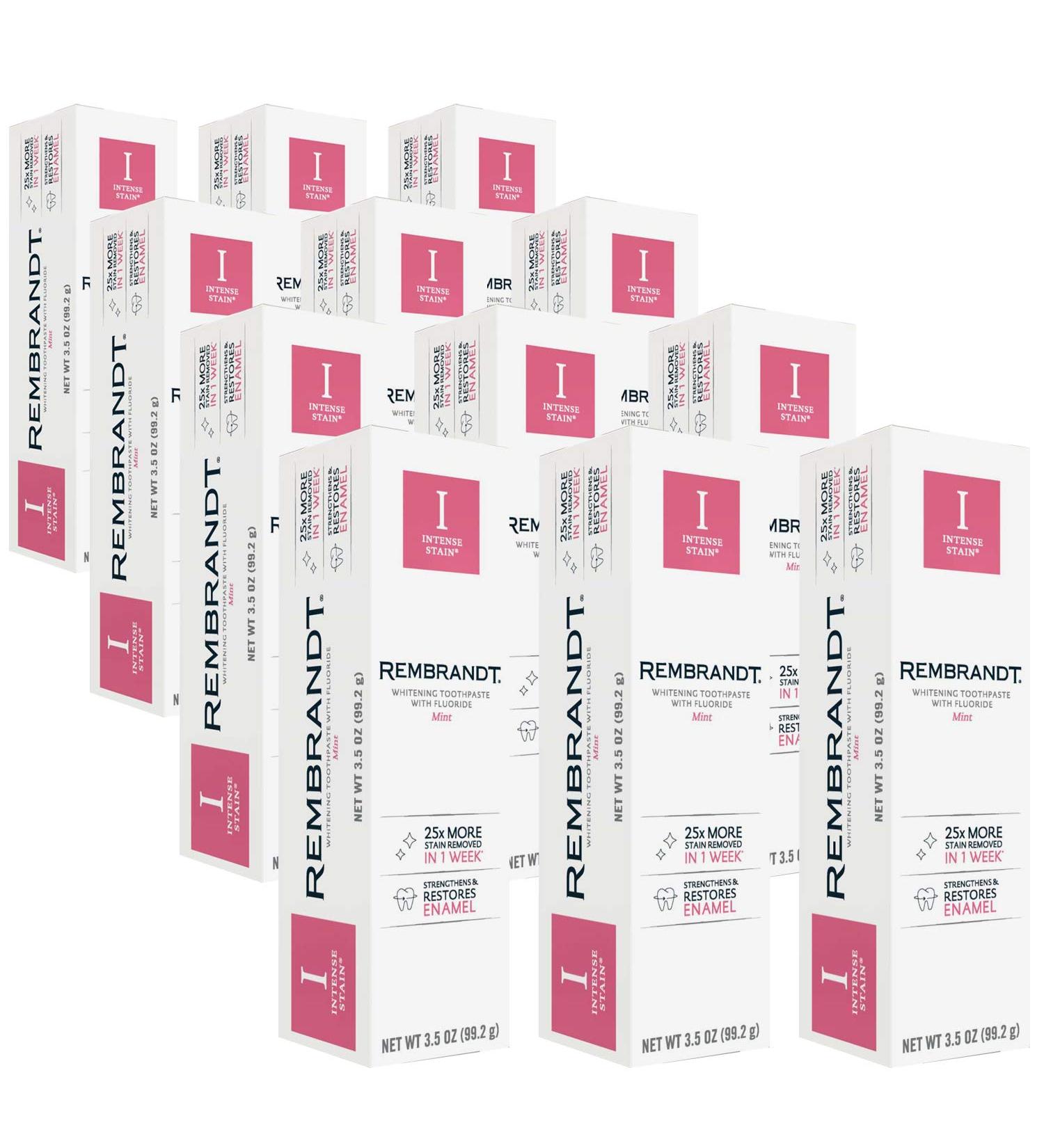 REMBRANDT Intense Stain Whitening Toothpaste with Fluoride - 12 Pack Mint Flavor Removes Tough Stains & Strengthens Enamel - 3.5 Oz - Buy Online on GoSupps.com