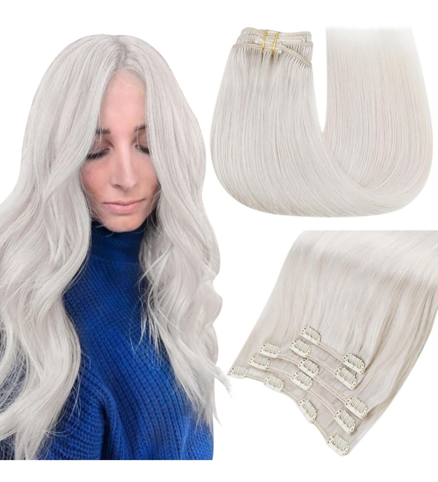 Easyouth Real Clip in Hair Extensions White Blonde - 18 Inch Remy Human Hair Double Weft 5Pcs Set (#1000) - Buy Online on GoSupps.com