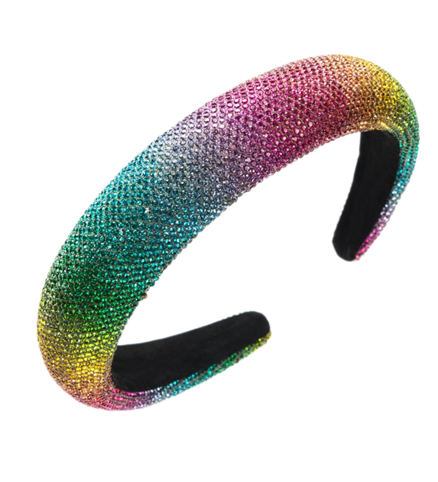 Wide Rhinestone Headband for Women Rainbow Sparkly Headband Crystal Embellished Beaded Glitter Headbands for Dressy Women Girls Birthday Party Mother's Day - Buy Online on GoSupps.com