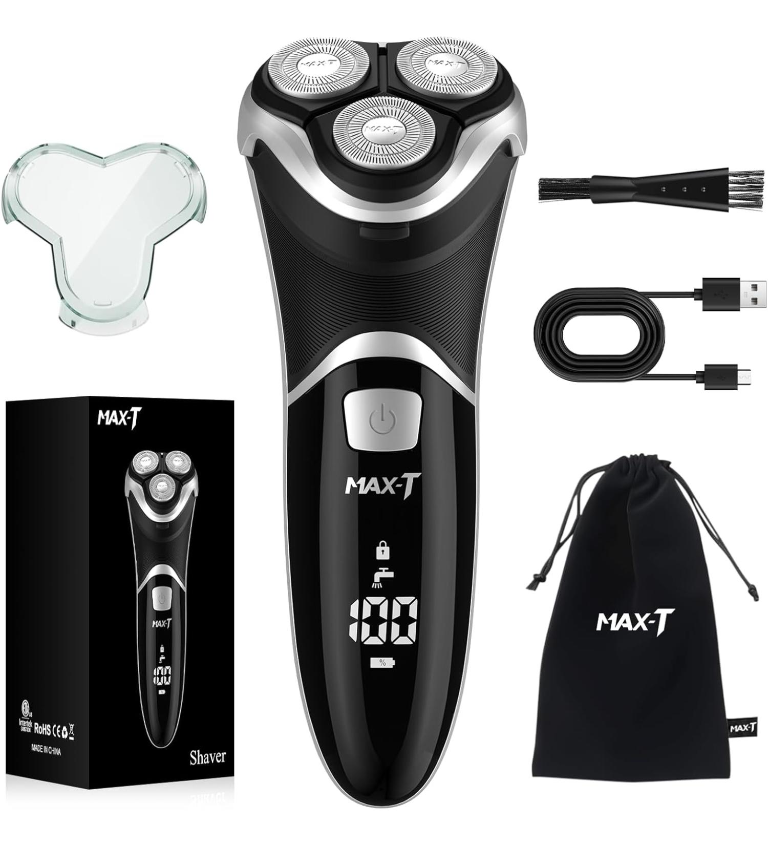 MAX-T Men's Electric Shaver - Corded/Cordless 3D Rotary Razor with Trimmer - Wet/Dry Shaving - Painless - Black - Buy Online on GoSupps.com