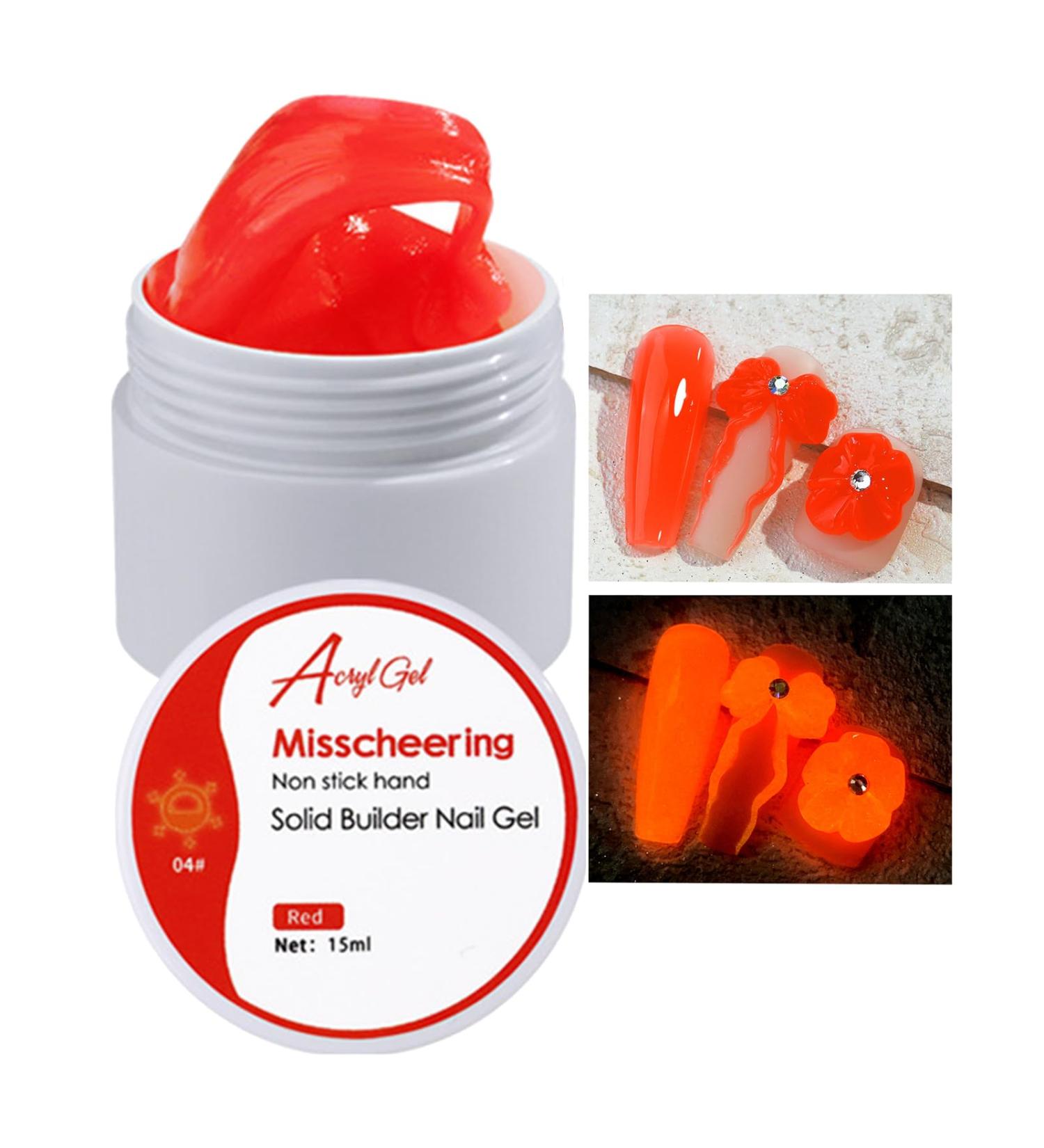 U-Shinein Builder Gel for Nails Neon Colors Gel Luminous Nail Extension Gel Not Stick Hand UV Gel 3D Nail Jewelry Sculpture Gel Halloween Nail Art Poly Gel Nail Gel for Festival 04 Red - Buy Online on GoSupps.com
