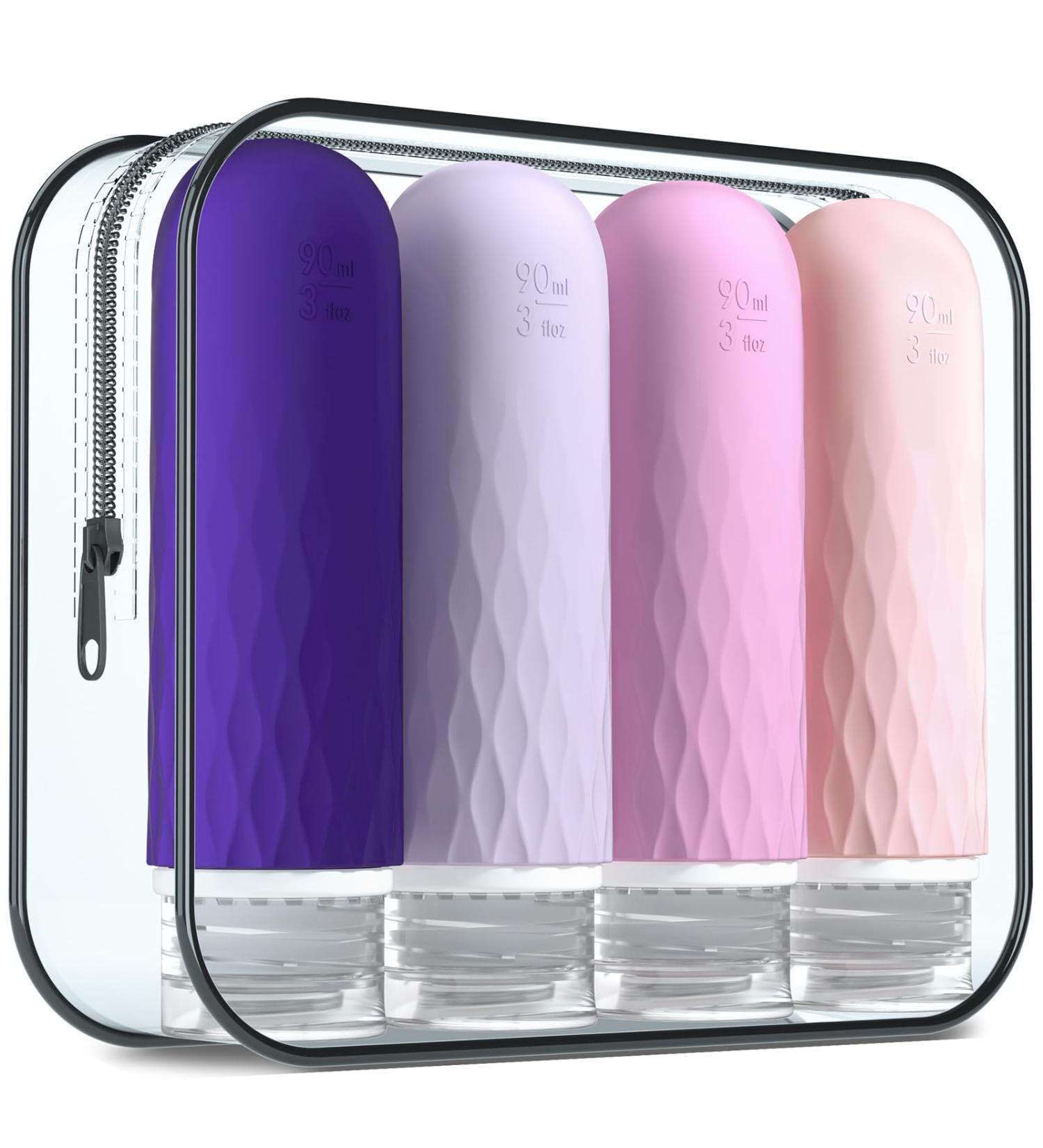 Gemice Travel Bottles for Toiletries CAA Approved 90ml Silicone Travel Bottles BPA Free Leak Proof Squeezable Travel Size Containers Travel Accessories for Shampoo Conditioner Lotion (4 Pack) Purple - Buy Online on GoSupps.com