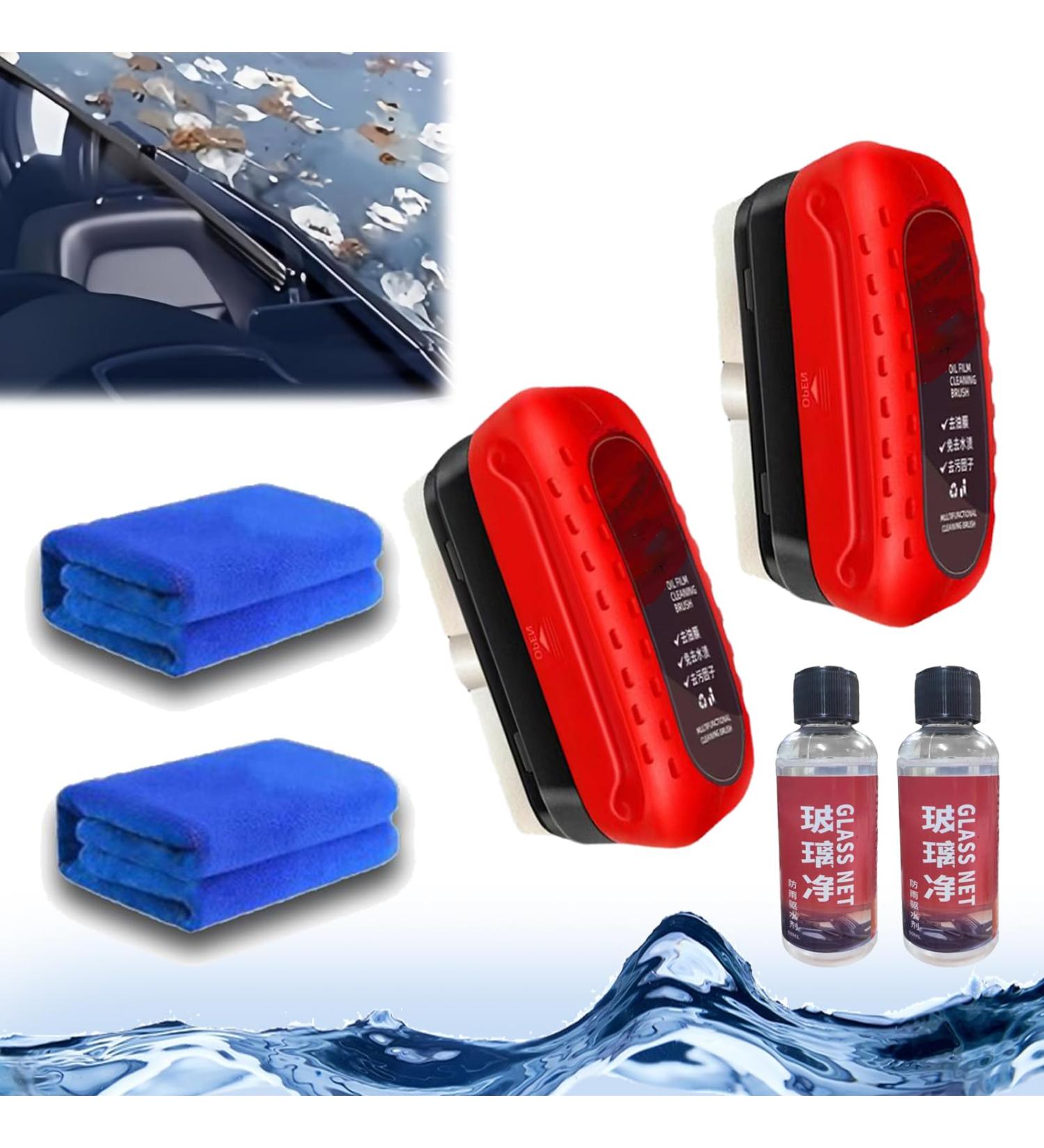 Automotive Oil Film Cleaning Brush 120ml Car Glass Oil Film Stain Removal Cleaner Glass Cleaning Board Cleaner with Sponge for Windshield Improves Clarity and Visibility (2pcs-Brushes+2refill) - Buy Online on GoSupps.com