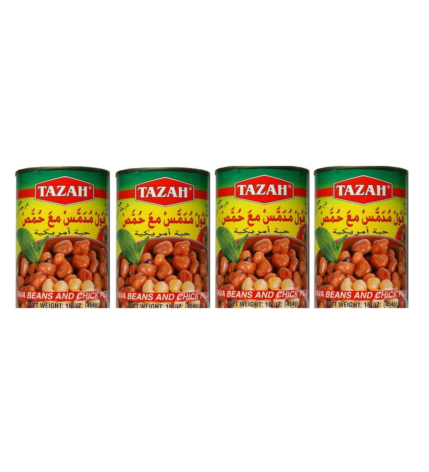 Tazah Fava Beans and Chickpeas Kosher Foul Meddamas - 16 Oz (4 Cans), Cooked & Ready to Serve | Kosher Certified - Buy Online on GoSupps.com