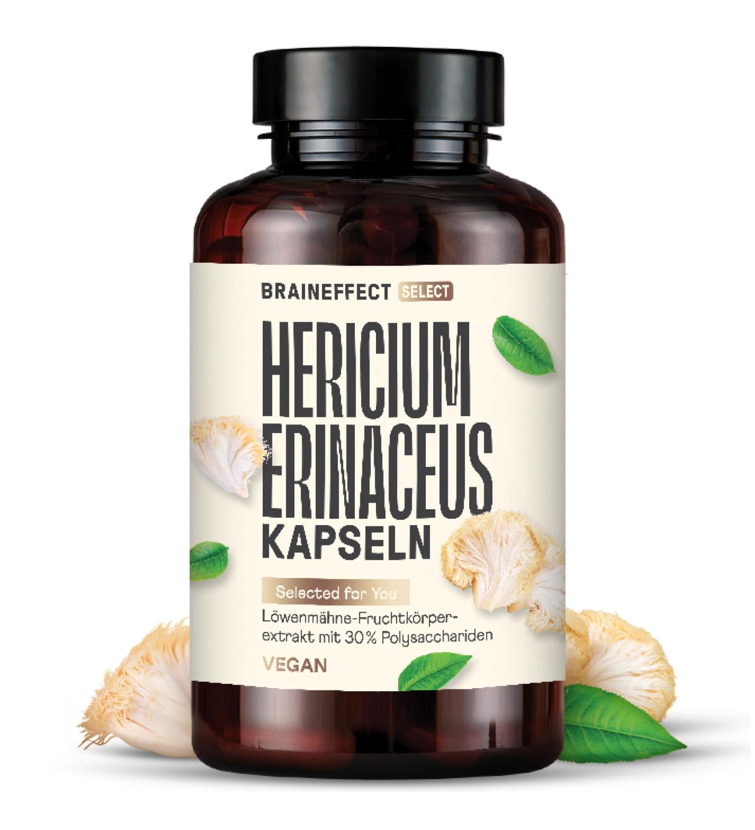 Braineffect Premium Lion's Mane Mushroom Capsules - High-Dose Hericium Erinaceus Extract 180 Count German Quality Standards Lab Tested - Buy Online on GoSupps.com