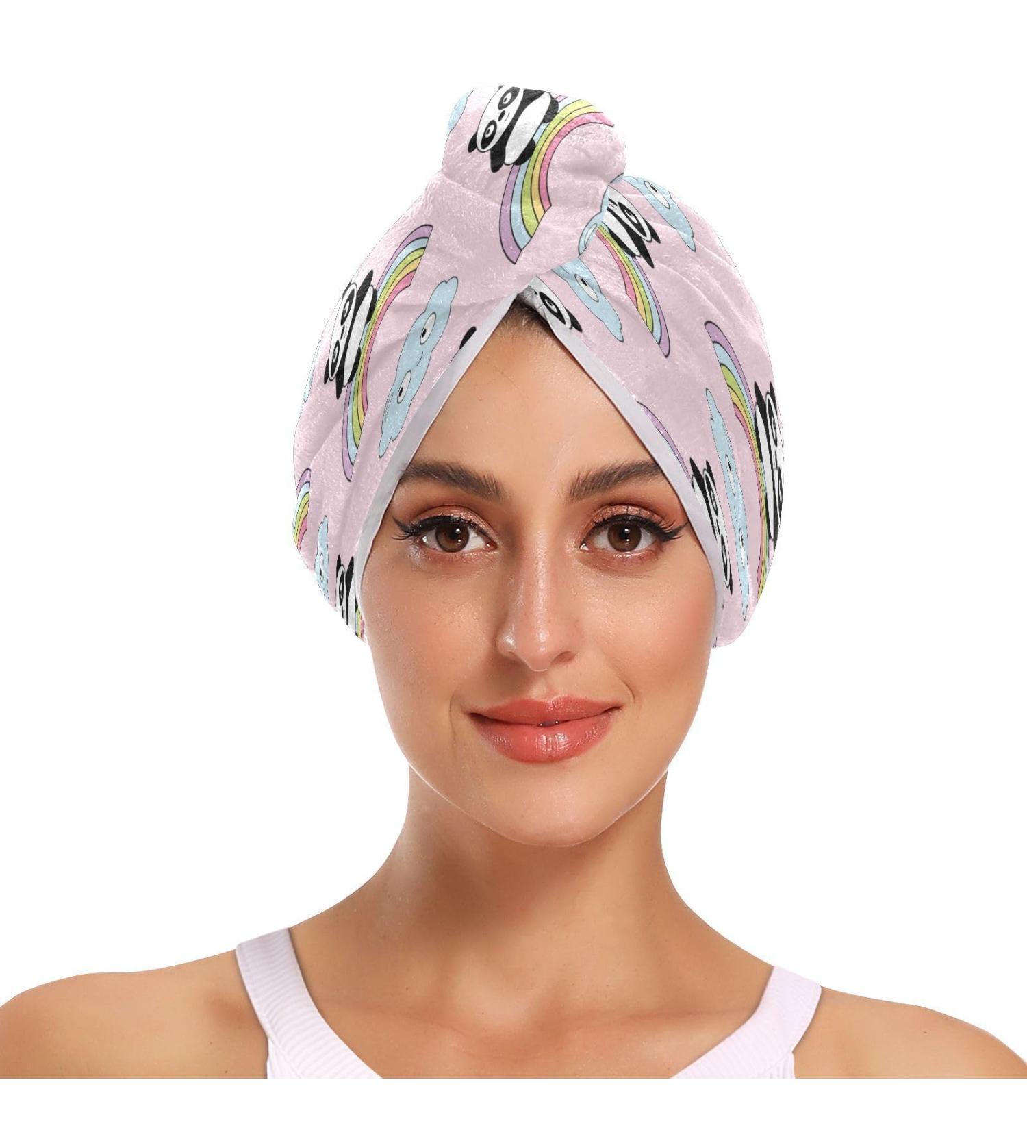 Rainbow Pandas Quick Dry Hair Cap Set | 2-Piece Super Absorbent Towel & Button Headband - Soft & Comfortable for All Hair Types - Buy Online on GoSupps.com