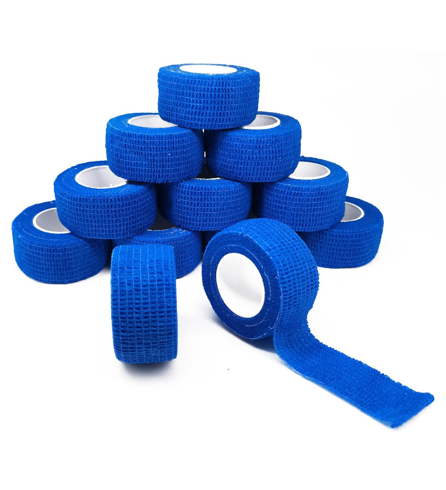 12 Rolls Self-Adhesive Sport Elastic Bandage - 2.5cm x 4.5m Blue - Cohesive Fixing Bandage for Fingers & Toes | Ideal for Injury Support & Compression - Buy Online on GoSupps.com