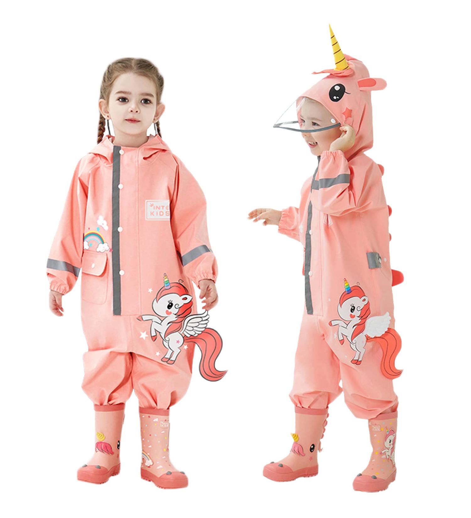 Fewlby Kids Puddle Suit Rain Suit Boys Girls Waterproof Overalls S Size 1-2 Years Pink - Buy Online on GoSupps.com