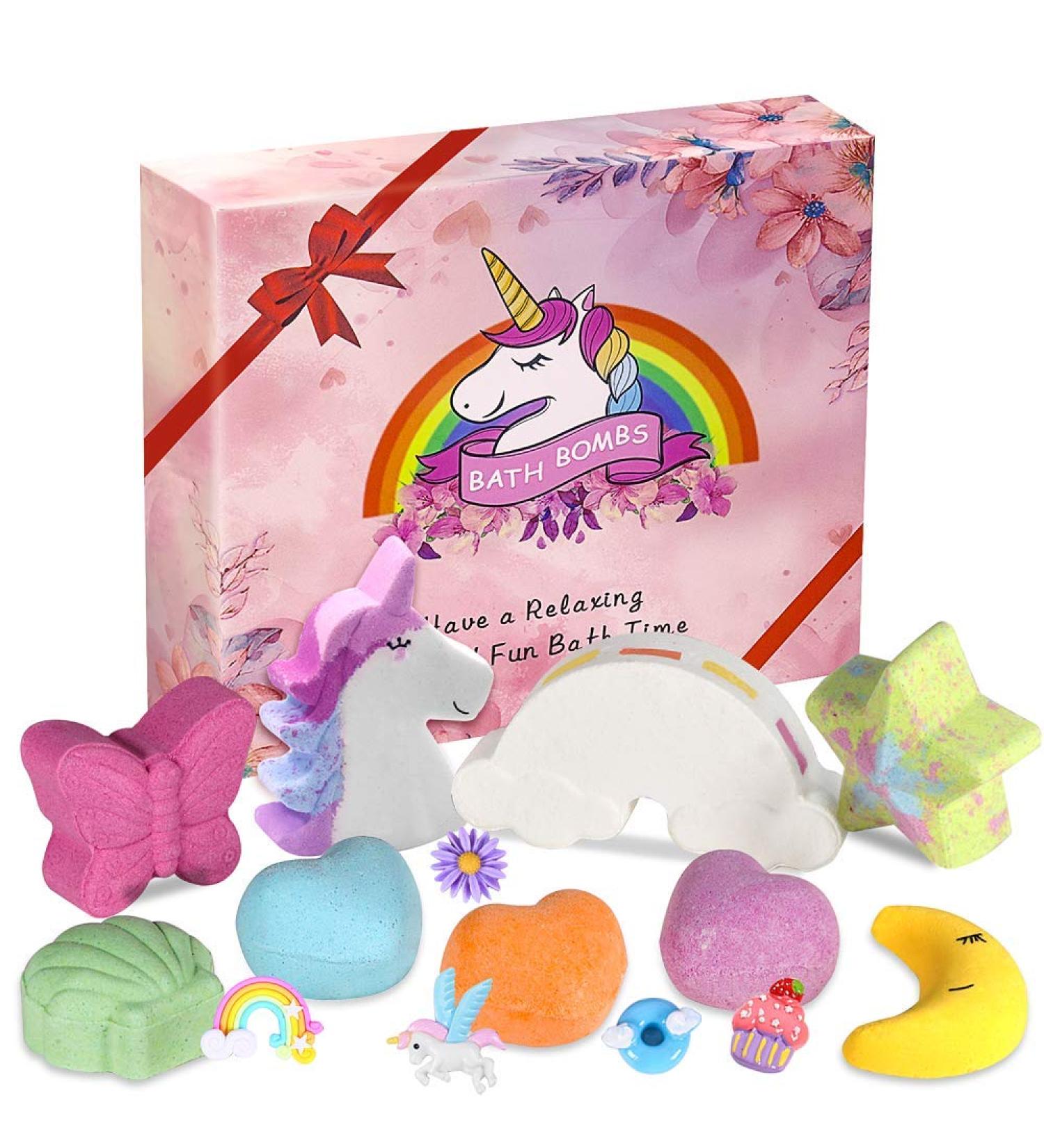 Unicorn Rainbow Bath Bombs Gift Set - Handmade Organic Essential Oils Spa Fizz Kit with Surprise Toys for Women, Kids, Girls, Boys - Buy Online on GoSupps.com