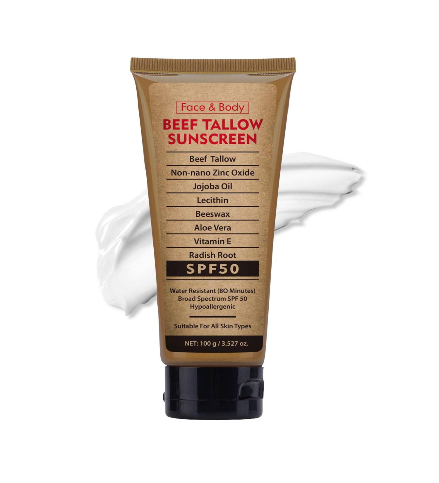 Beef Tallow Sunscreen for Face Body Tallow Sunscreen SPF 50 Water-Resistant for Summer Outdoor Travel 3.52 OZ 1PCS - Buy Online on GoSupps.com