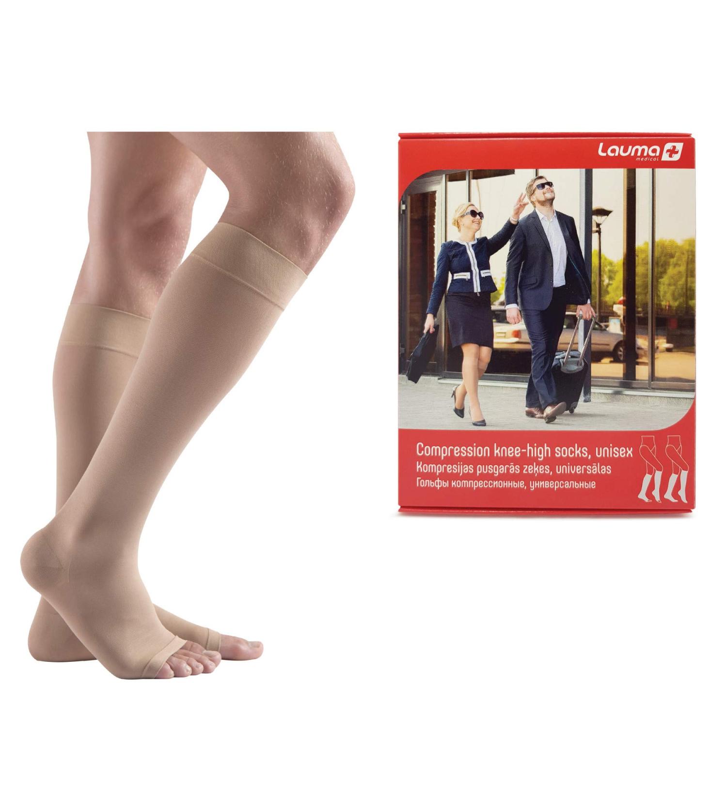Lauma Medical Compression Knee Stockings Class 2 - 23-32 mmHg Open Toe S-Size Beige for Varicose Veins & Swelling Relief - Buy Online on GoSupps.com