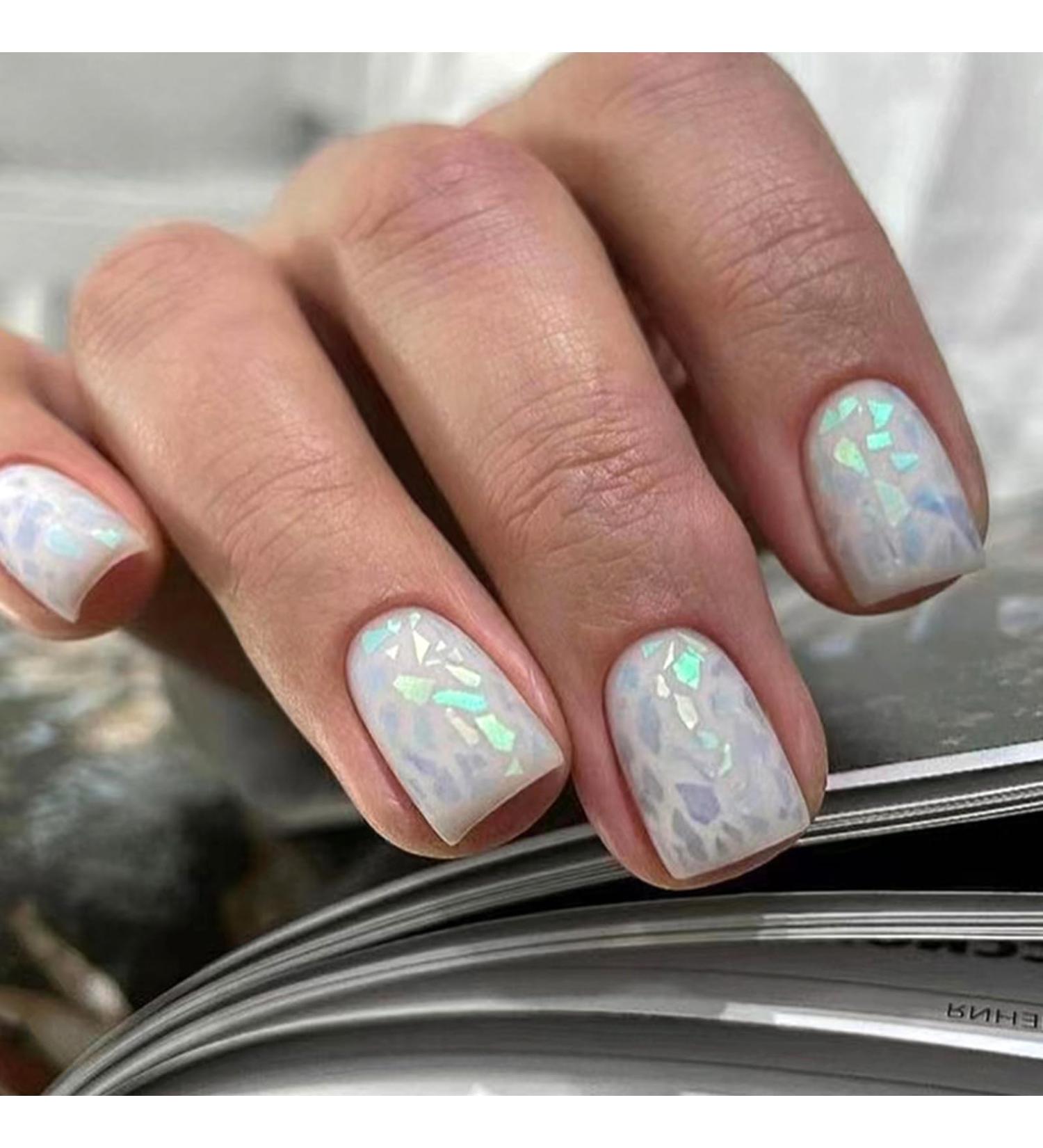 24 Pieces Short Press On Nails - Sequin Glitter Angular French Acrylic Full Cover - Artificial Fingernails with Glue Stickers for Women & Girls - Buy Online on GoSupps.com