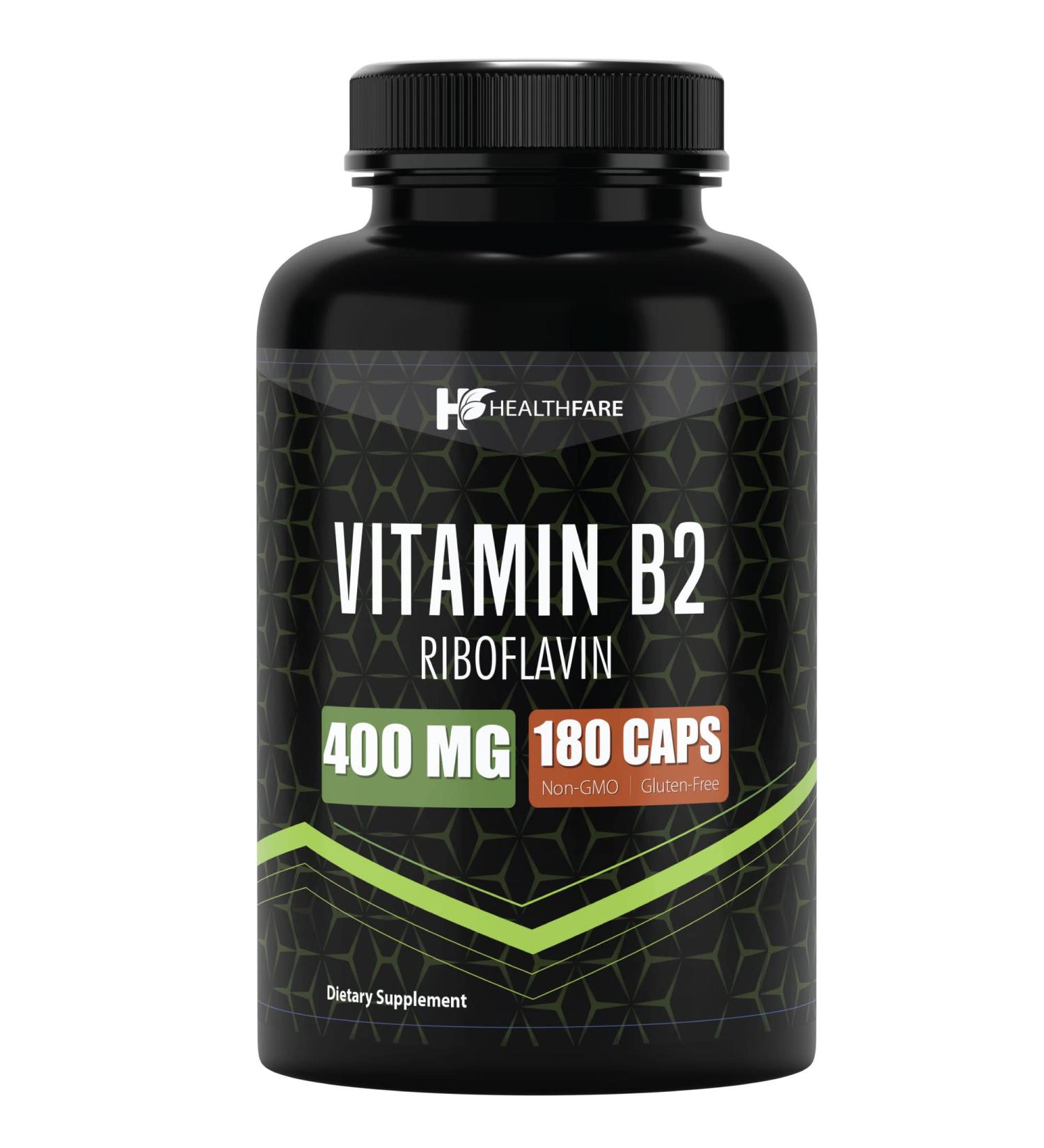Vitamin B2 400mg | 180 Capsules | Riboflavin Supplement | Gluten Free & Non-GMO - HealthFare - Buy Online on GoSupps.com