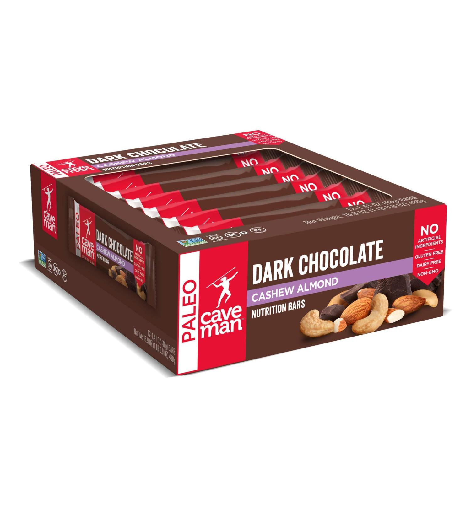 Caveman Foods Dark Chocolate Cashew Almond Nutrition Bars - 12 Pack (1.41 oz each) - Buy Online on GoSupps.com