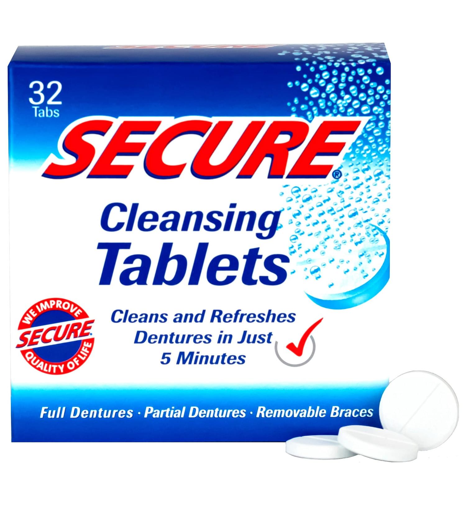 Secure Denture Cleansing Tablets - 32 Tabs | Effective & Gentle Cleaning - Buy Online on GoSupps.com