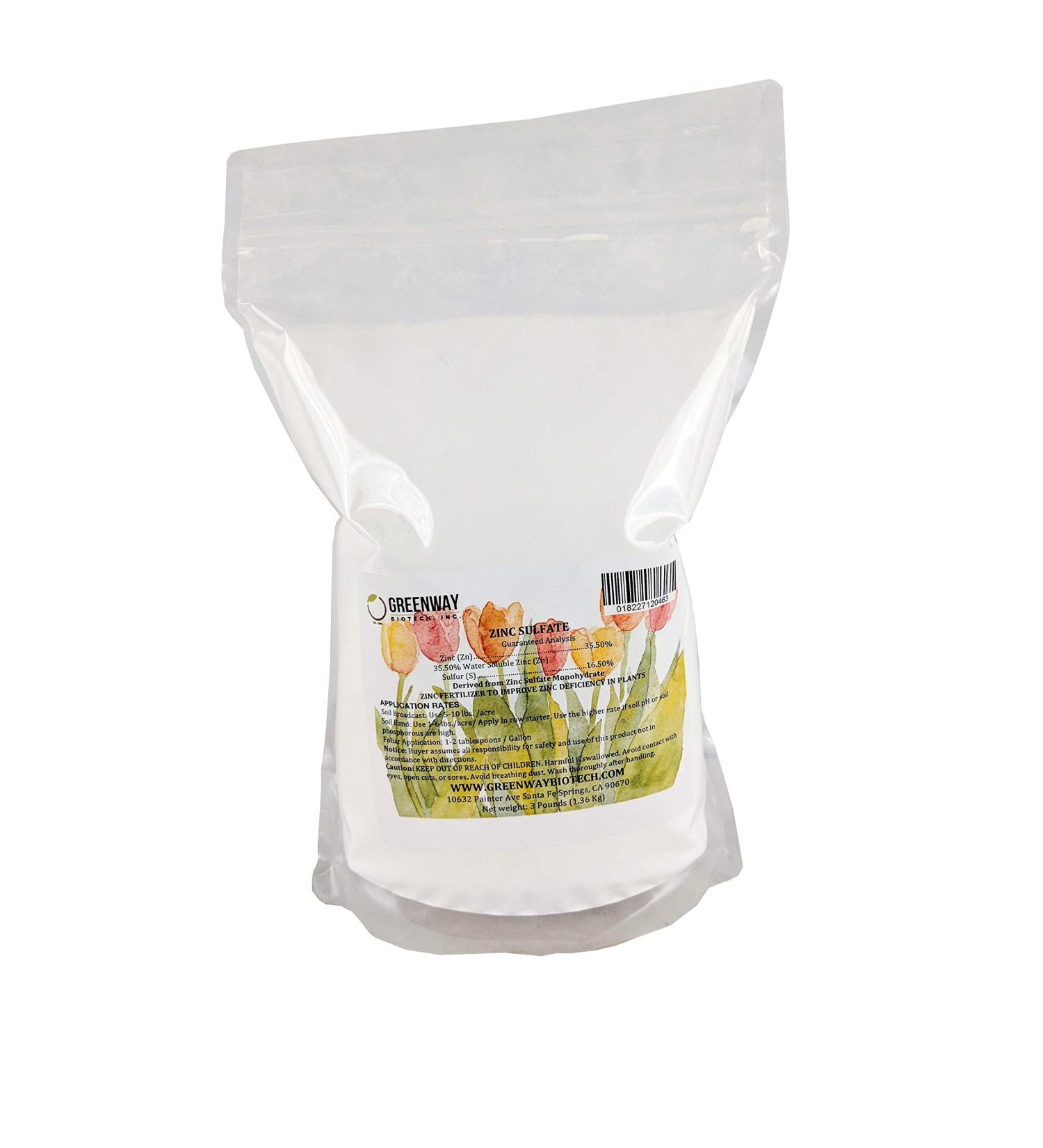 Zinc Sulfate Powder 35.5% Monohydrate Plus 16.5% SulfurGreenway Biotech Brand (3 Pounds)