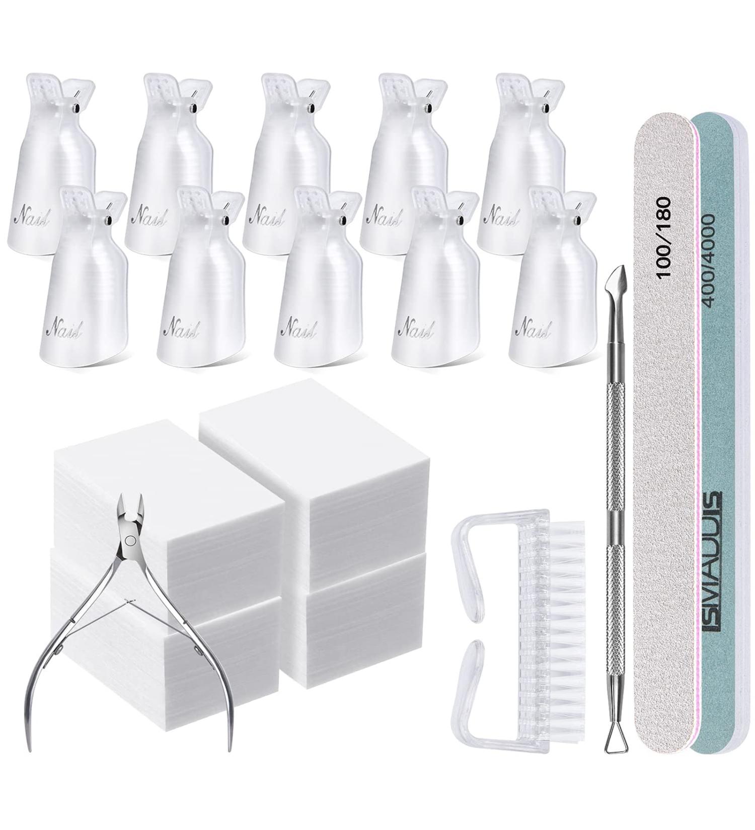 Gel Nail Polish Remover Kit - TsMADDTs 10pcs Remover Clips, Cuticle Trimmer, Nail Cotton Pads, Brush, File - 400/4000 Grit - Buy Online on GoSupps.com