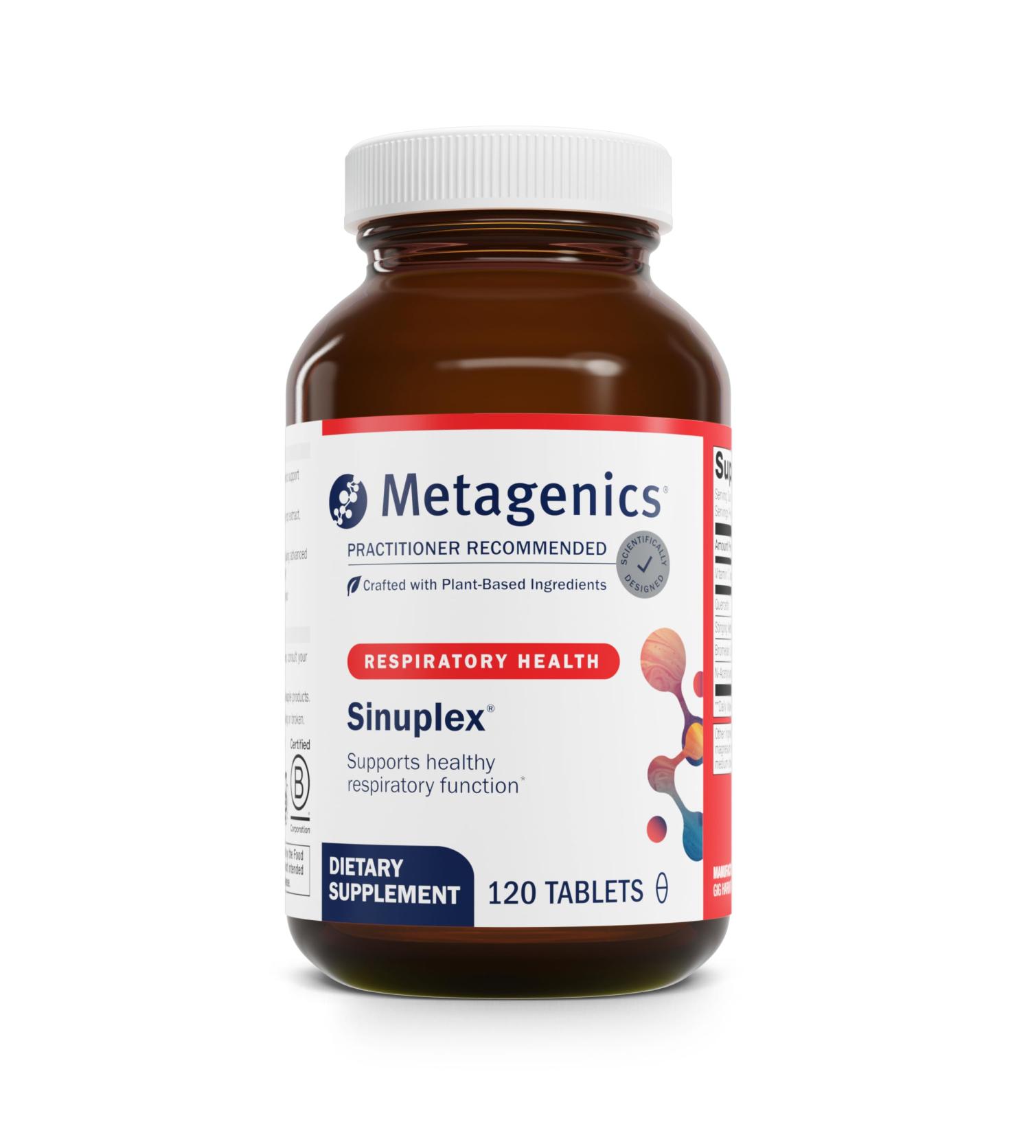 Metagenics Sinuplex - Healthy Respiratory Support* - With Vitamin C Stinging Nettle Extract N-Acetylcysteine Quercetin & More - Immune Supplement with Vit C* - 120 Tablets - Buy Online on GoSupps.com
