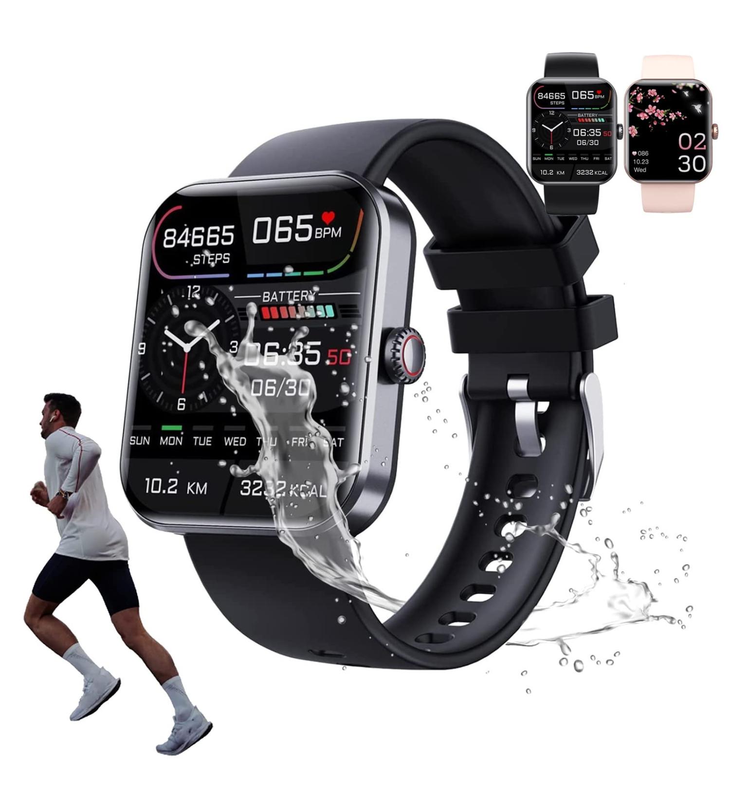 F57L Painless Blood Glucose Monitoring Smartwatch All Day Heart Rate Blood Pressure Monitoring Bluetooth Fashion Smartwatch for Testing Body Health Black
