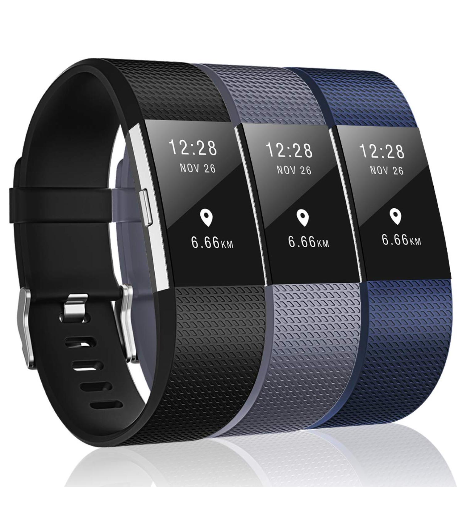 3 Pack Bands Compatible with Fitbit Charge 2  Classic & Special Edition Replacement Bands for Fitbit Charge 2  Women Men Large( 6.7"-8.1" ) Black/Gray/Navy Blue - Buy Online on GoSupps.com