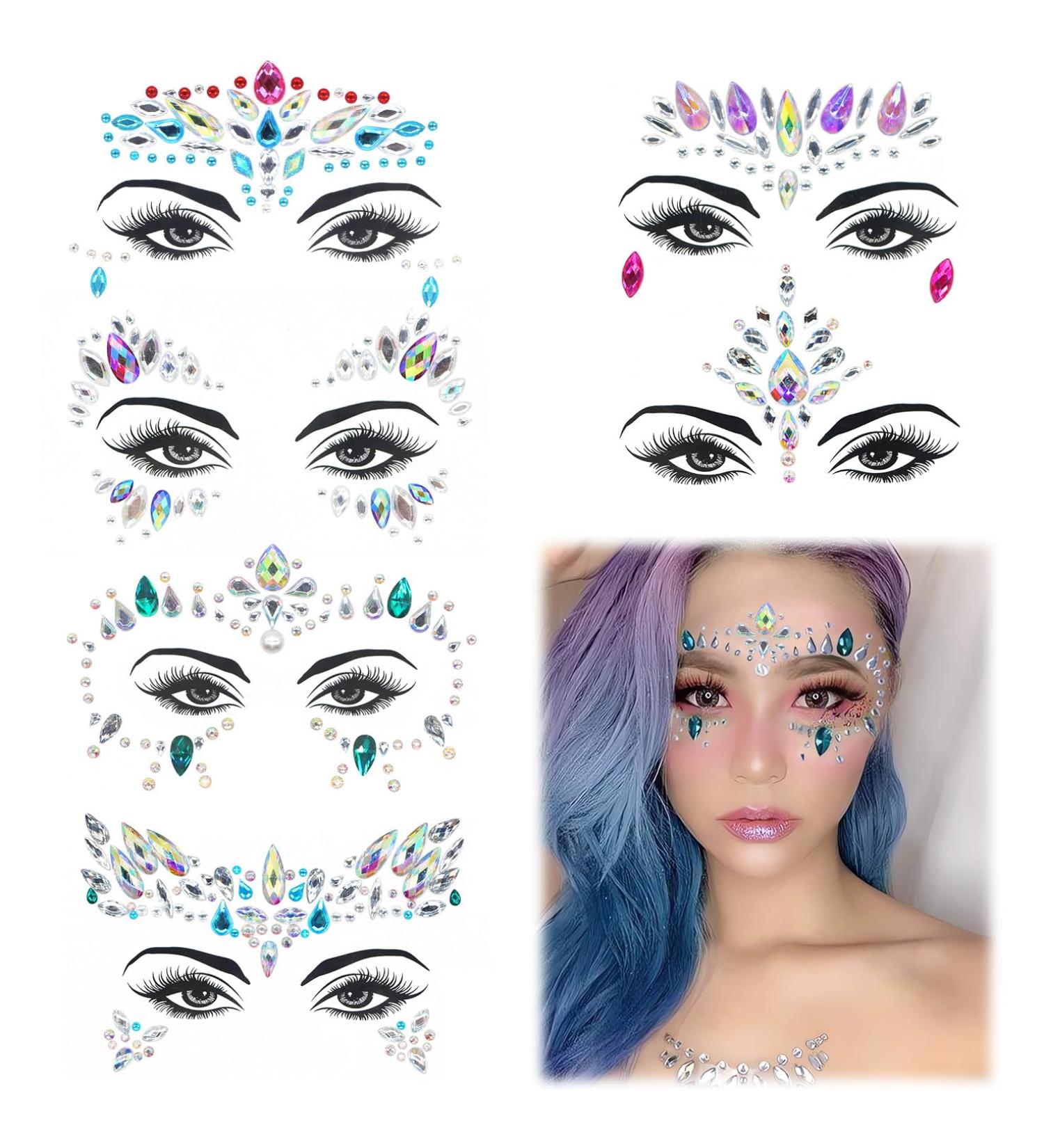 Shop Face Jewels - Mermaid Face Gems & Rhinestones for Rave Festival & Party Makeup | 6 Sets - Buy Online on GoSupps.com