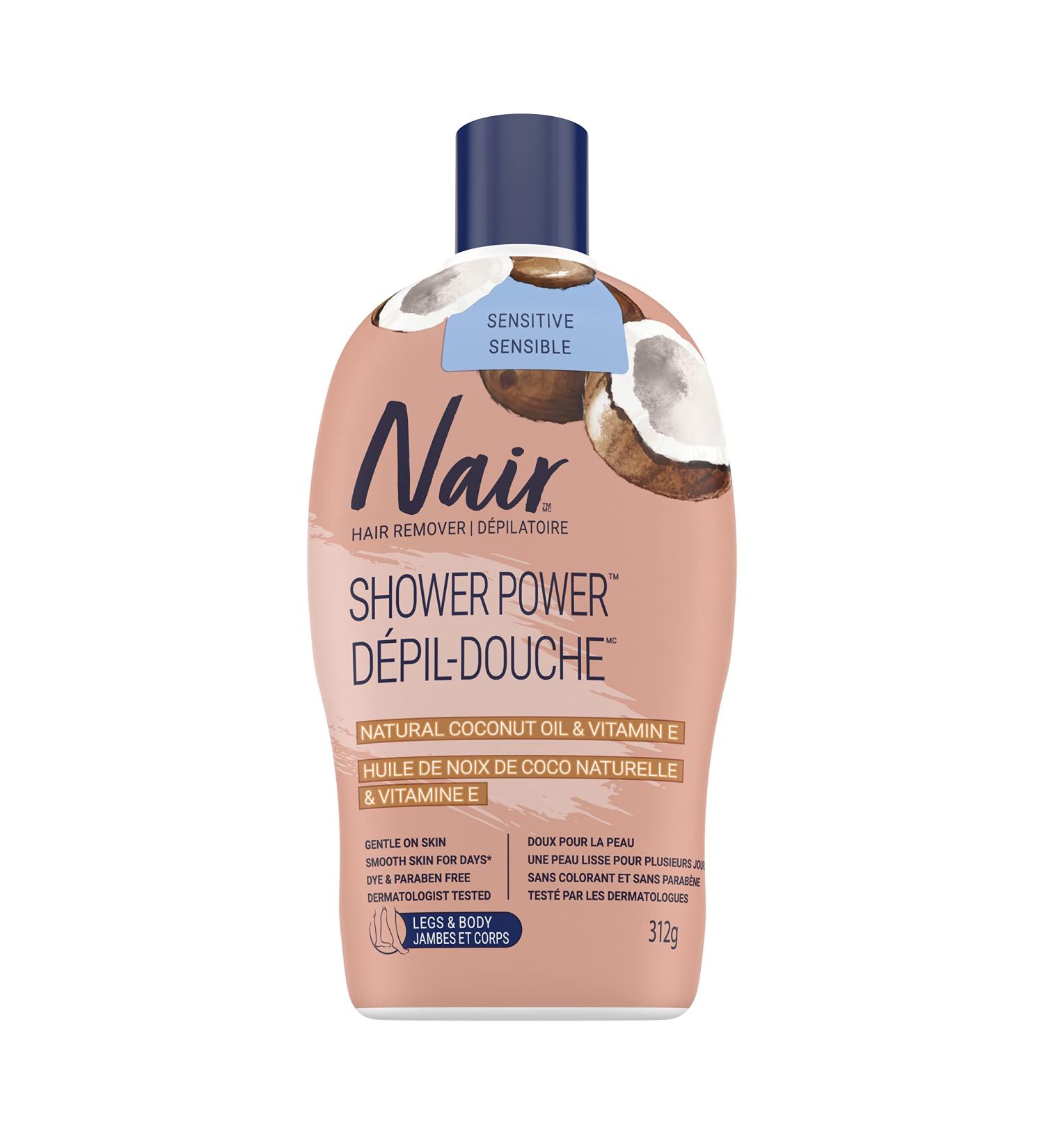 Nair Shower Power Sensitive Formula Hair Remover for Legs & Body with 100% Natural Coconut Oil plus Vitamin E 312-g (Packaging may vary) - Buy Online on GoSupps.com
