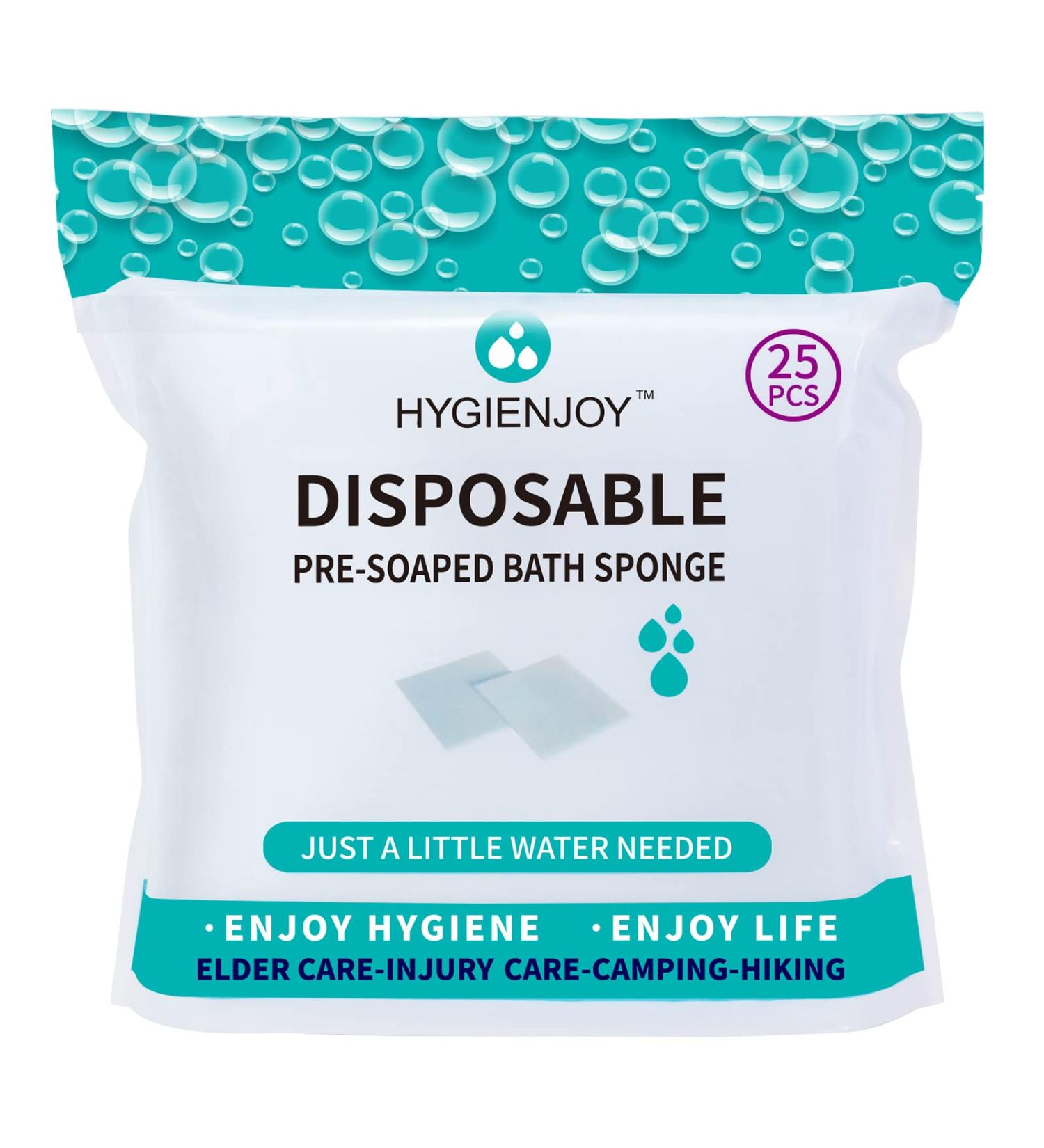 HYGIENJOY Rinse-Free Bath Sponges (25-Count) - Extra Thick No Residue Body Wipes for Adults, Elderly, Injured, Bedridden, Campers, and Hikers - Buy Online on GoSupps.com