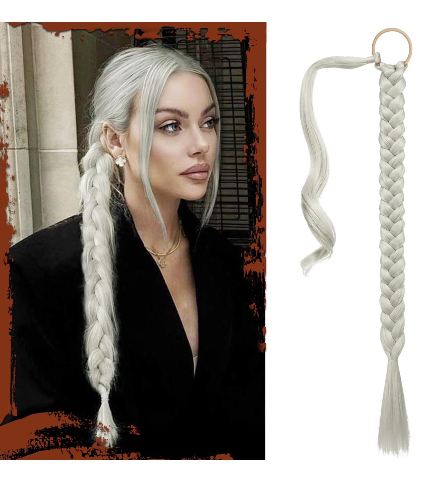 Sofeiyan Long Braid Ponytail Extension with Hair Tie Straight Sleek Wrap Around Hair Extensions Braid Pony Tail Fluffy Natural Soft Synthetic Hairpieces for Women Daily Wear 30 inch-Silver Mist Grey 30 Inch (Pack of 1) Silver Mist Grey - Buy Online on GoSupps.com